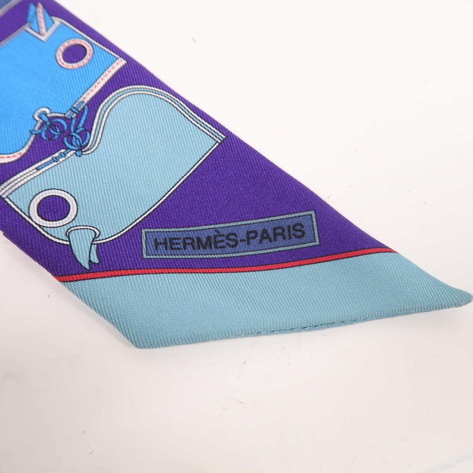HERMES 絲質Twilly絲巾藍色/紫色