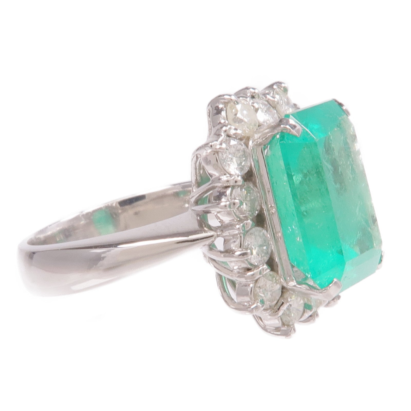 JEWELRY PT900鉑金Emerald Diamond Ring綠寶石/鑽石戒指US#7