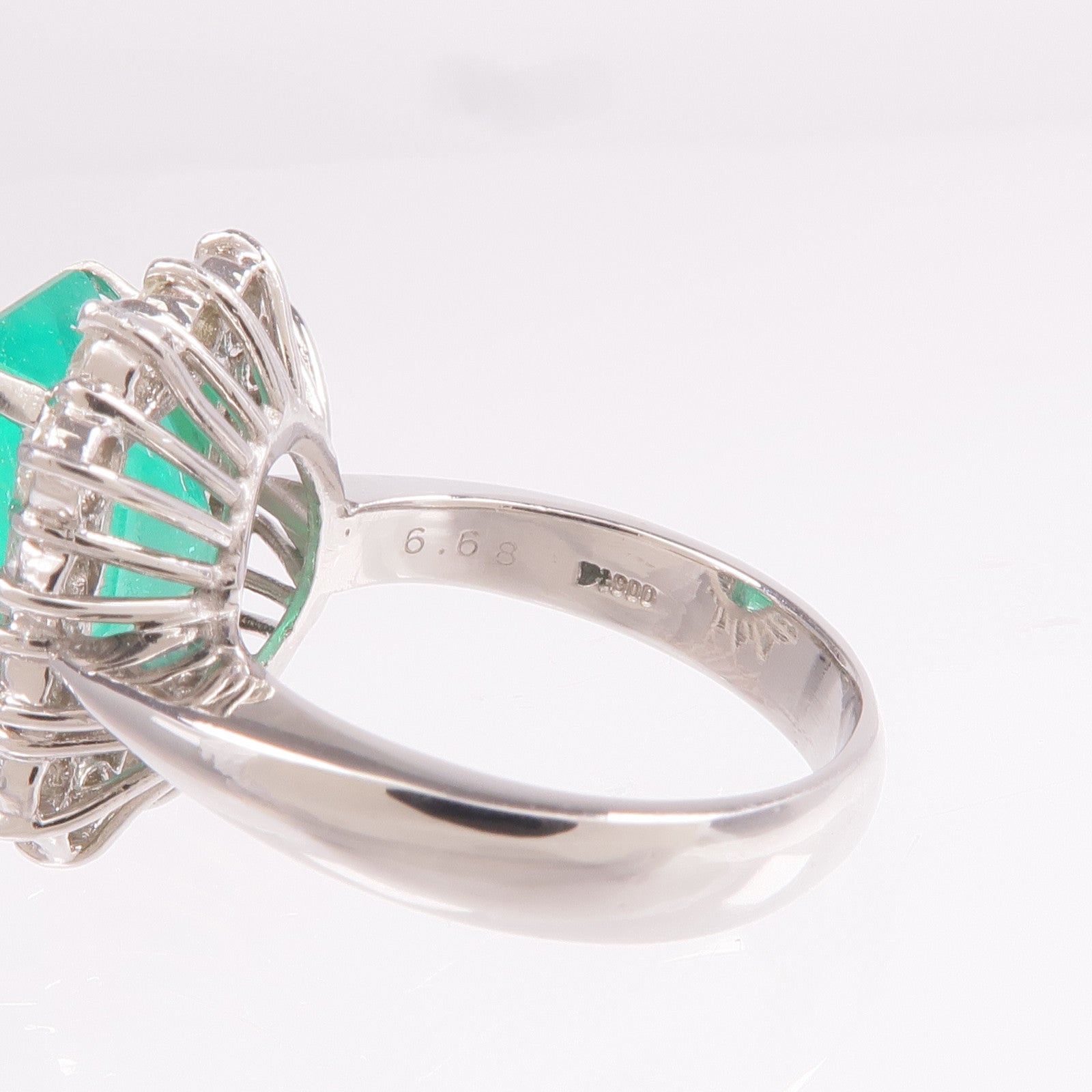 JEWELRY PT900鉑金Emerald Diamond Ring綠寶石/鑽石戒指US#7
