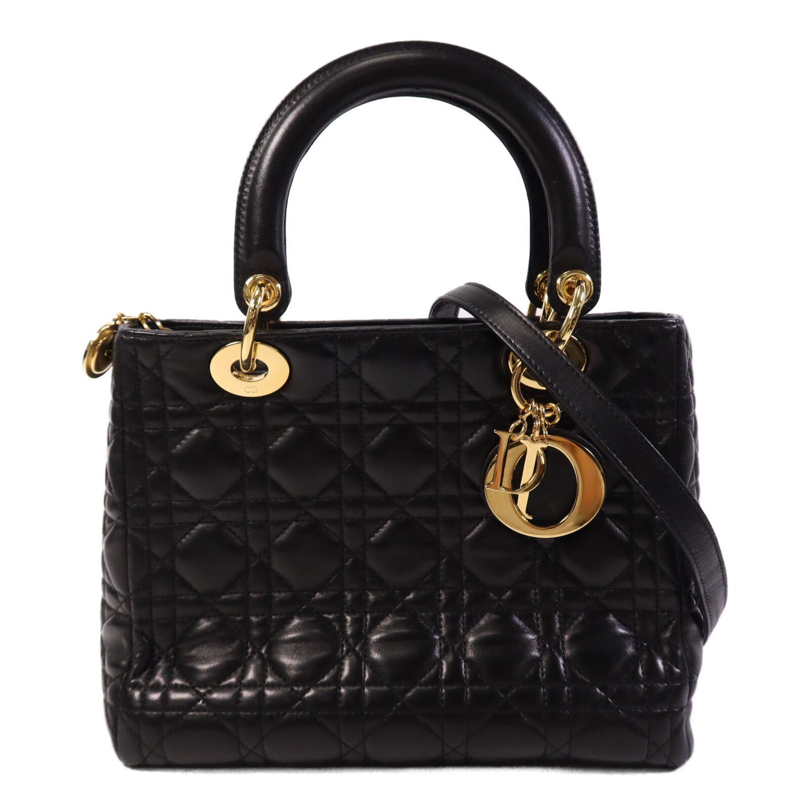 Dior 羊皮皮革Lady Dior Medium金扣手挽肩背兩用袋