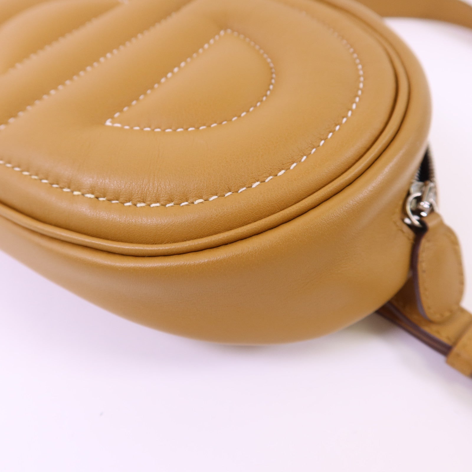 HERMES 【激減優惠】Swift皮革In The Loop Belt Bag銀扣腰包Sesame/Celeste