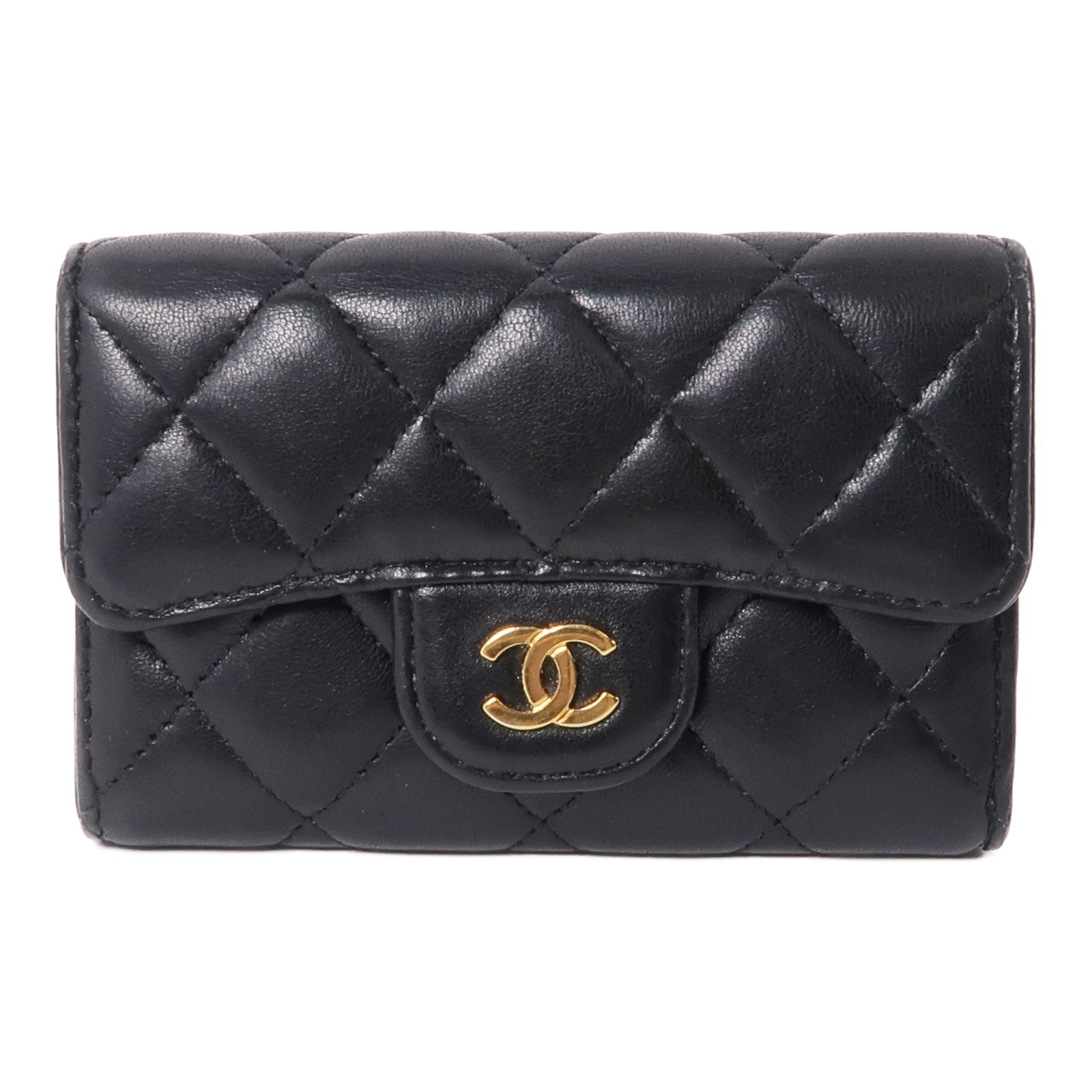 CHANEL 羊皮皮革Card Case金扣卡片套黑色