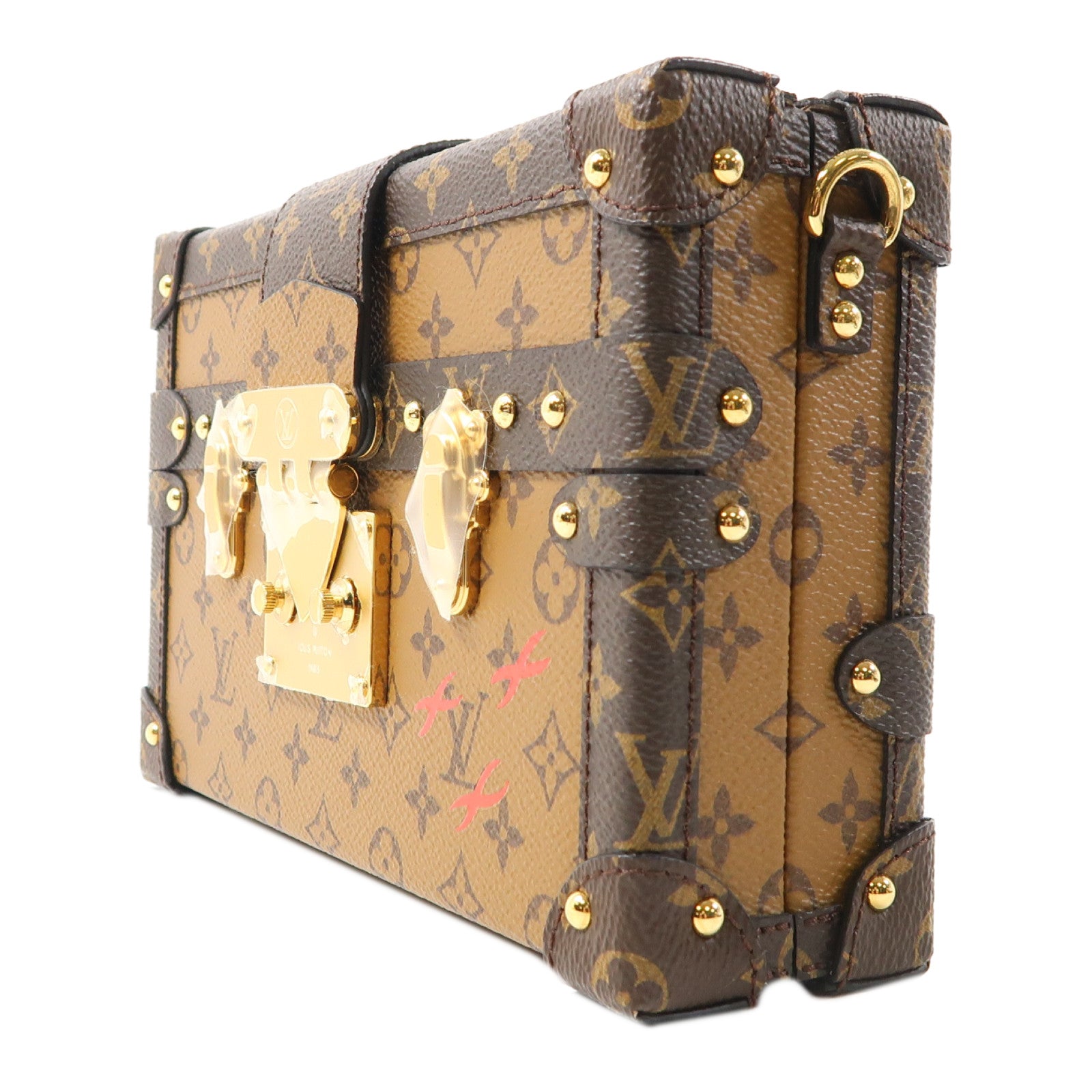 LOUIS VUITTON Monogram Reverse Petite Malle金扣肩背袋棕色
