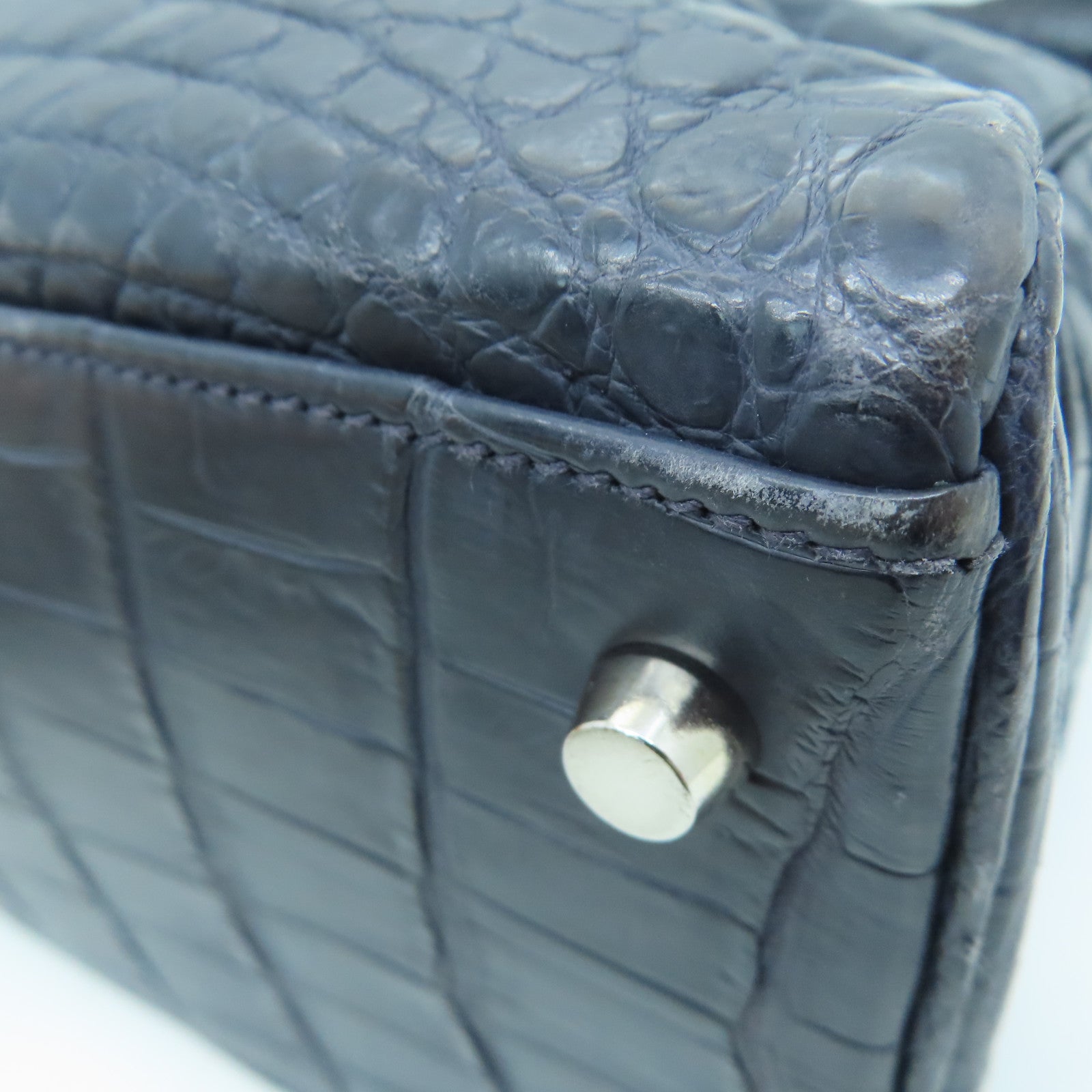 HERMES 【激減優惠】鱷魚皮革Kelly 35銀扣手挽袋Blue Abysse深淵藍色