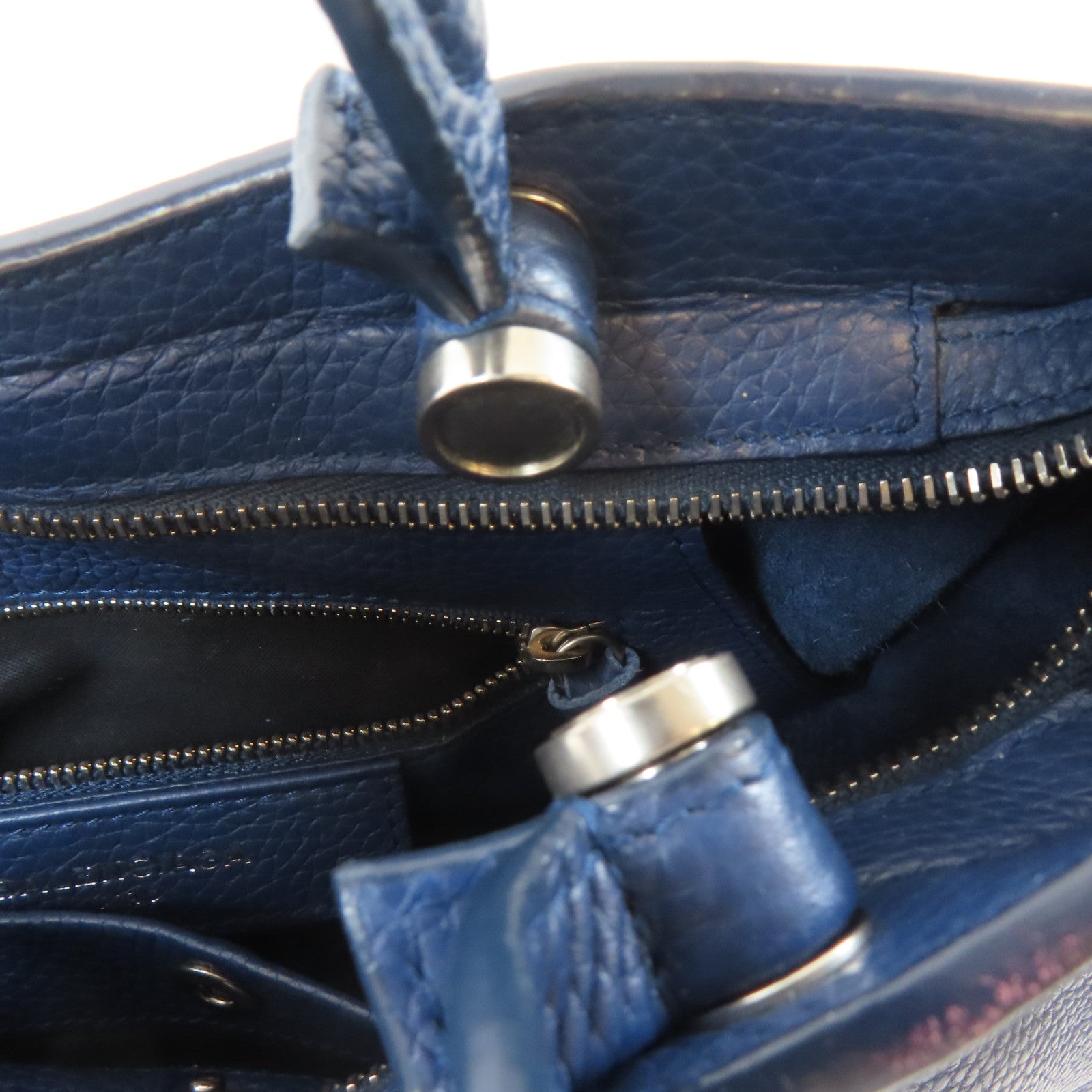 BALENCIAGA 牛皮皮革Blackout City銀扣手挽肩背兩用袋藍色