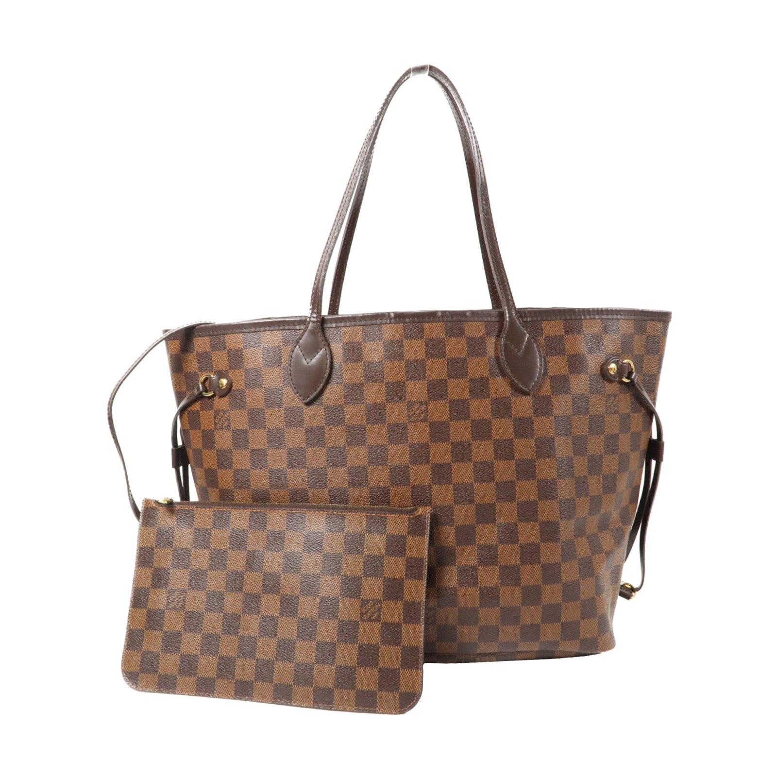 LOUIS VUITTON Damier Ebene Neverfull MM金扣手挽袋啡色