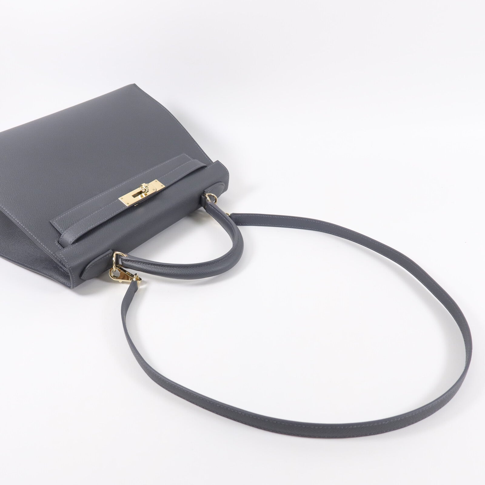 HERMES Epsom皮革Kelly 28手挽肩背兩用袋Ardoise