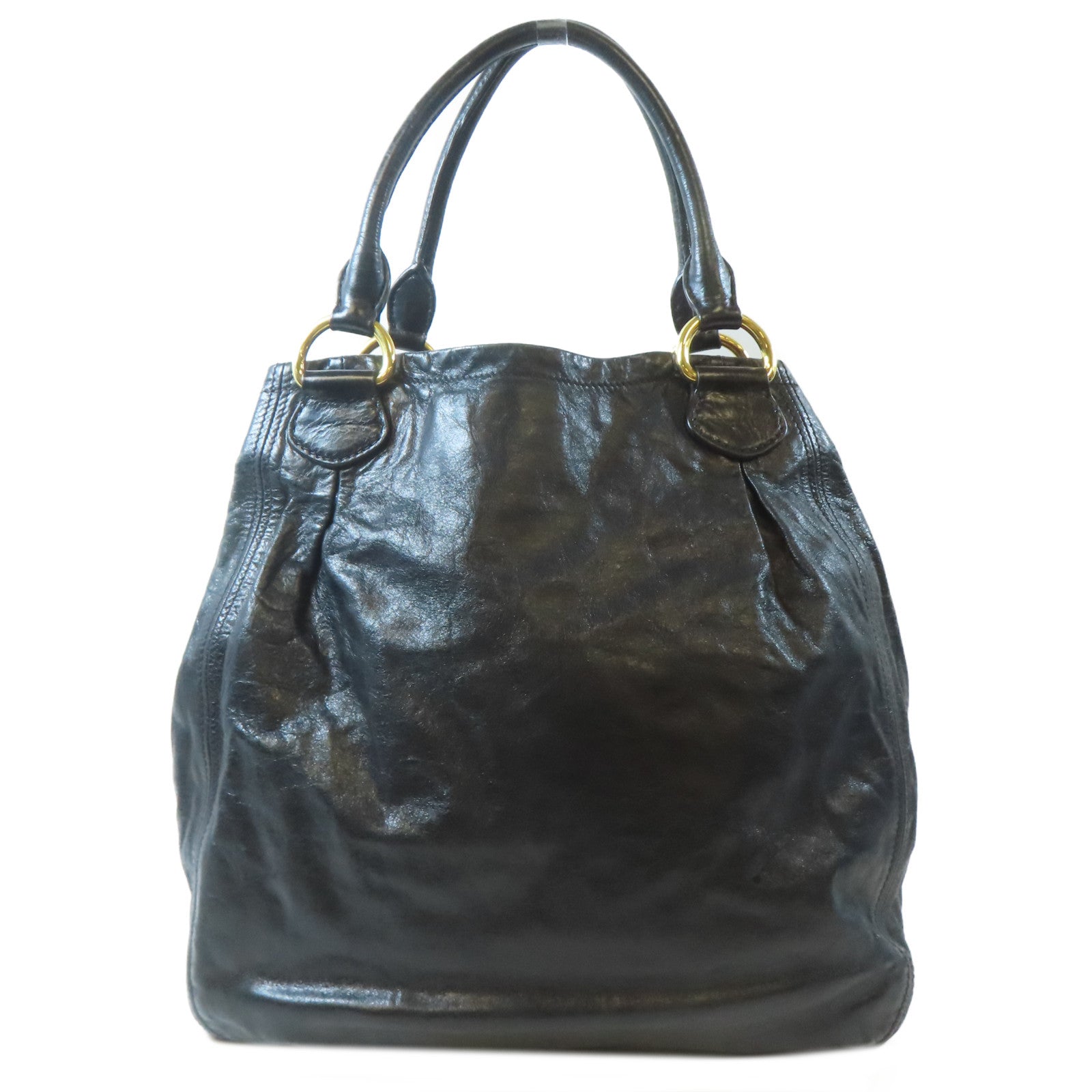 Miu Miu 牛皮皮革Tote Bag金扣手挽袋黑色