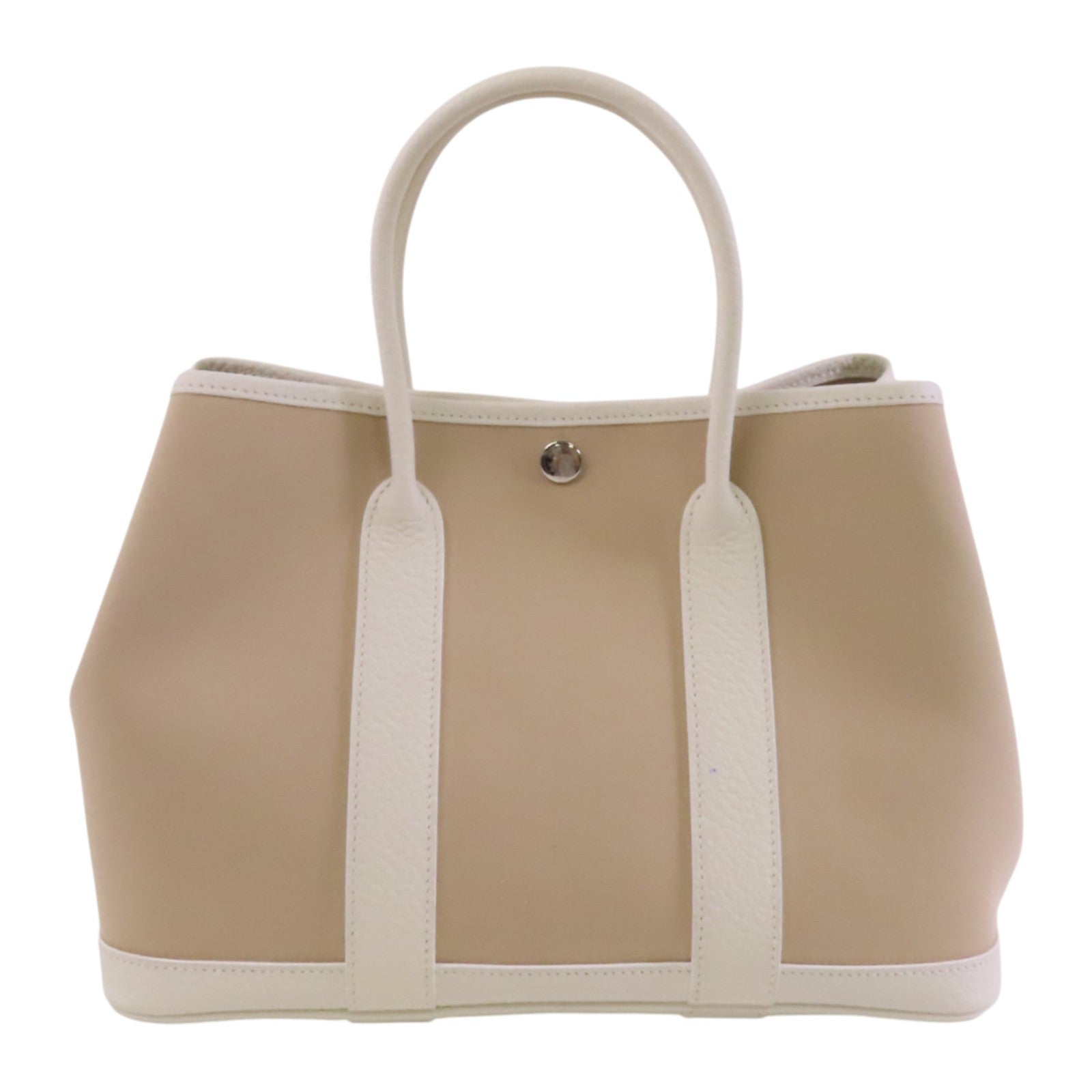 HERMES Negonda皮革/Canvas Garden Party TPM銀扣手挽袋