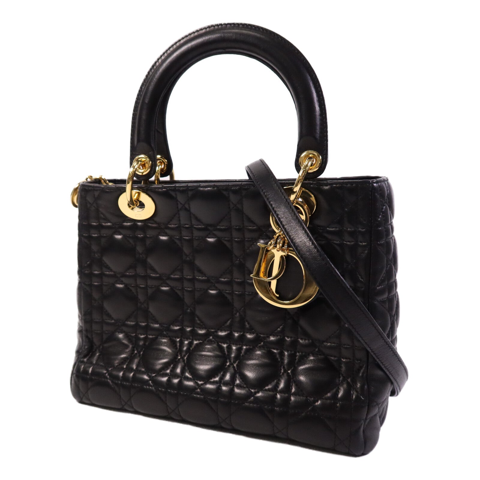 Dior 羊皮皮革Lady Dior Medium金扣手挽肩背兩用袋