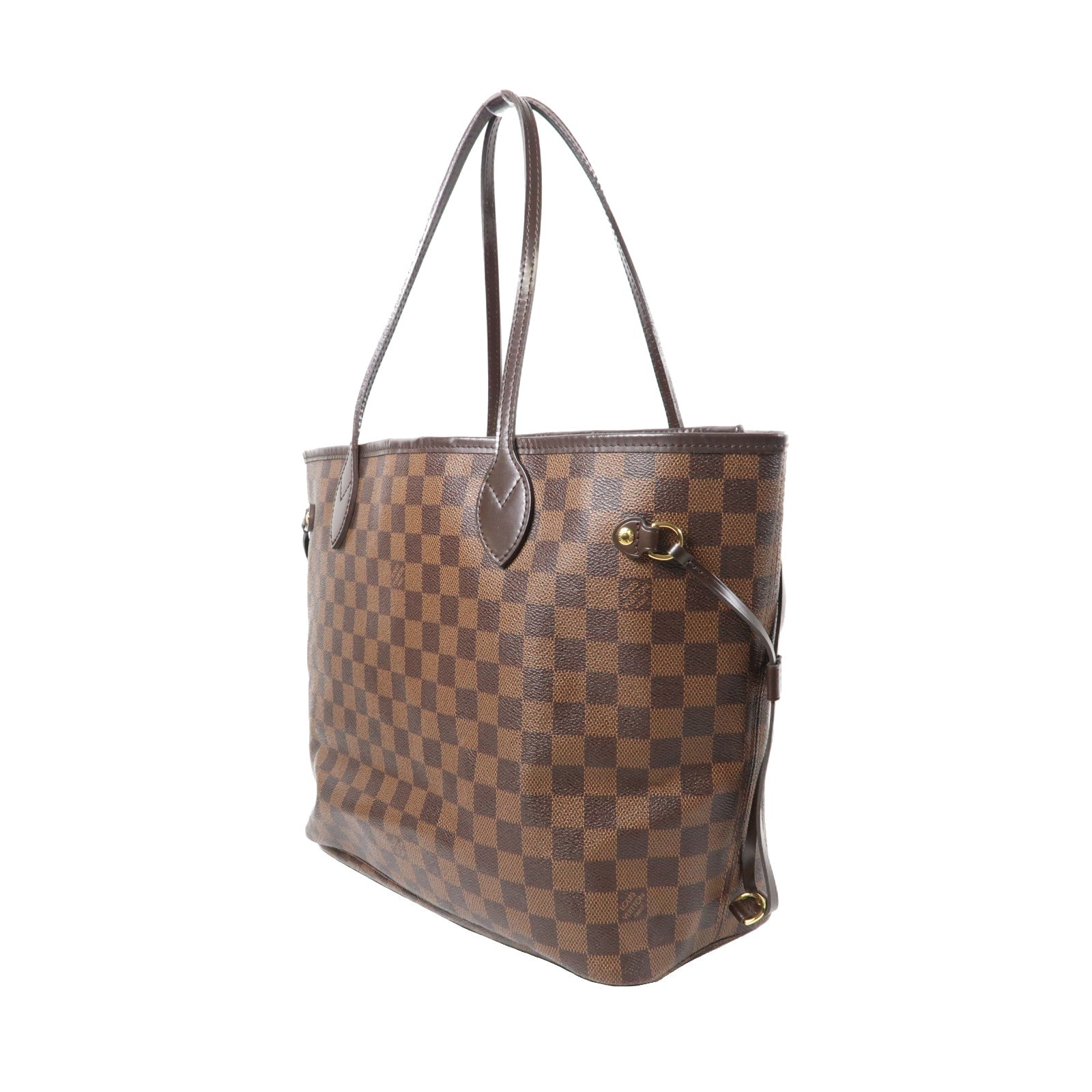 LOUIS VUITTON Damier Ebene Neverfull MM金扣手挽袋啡色