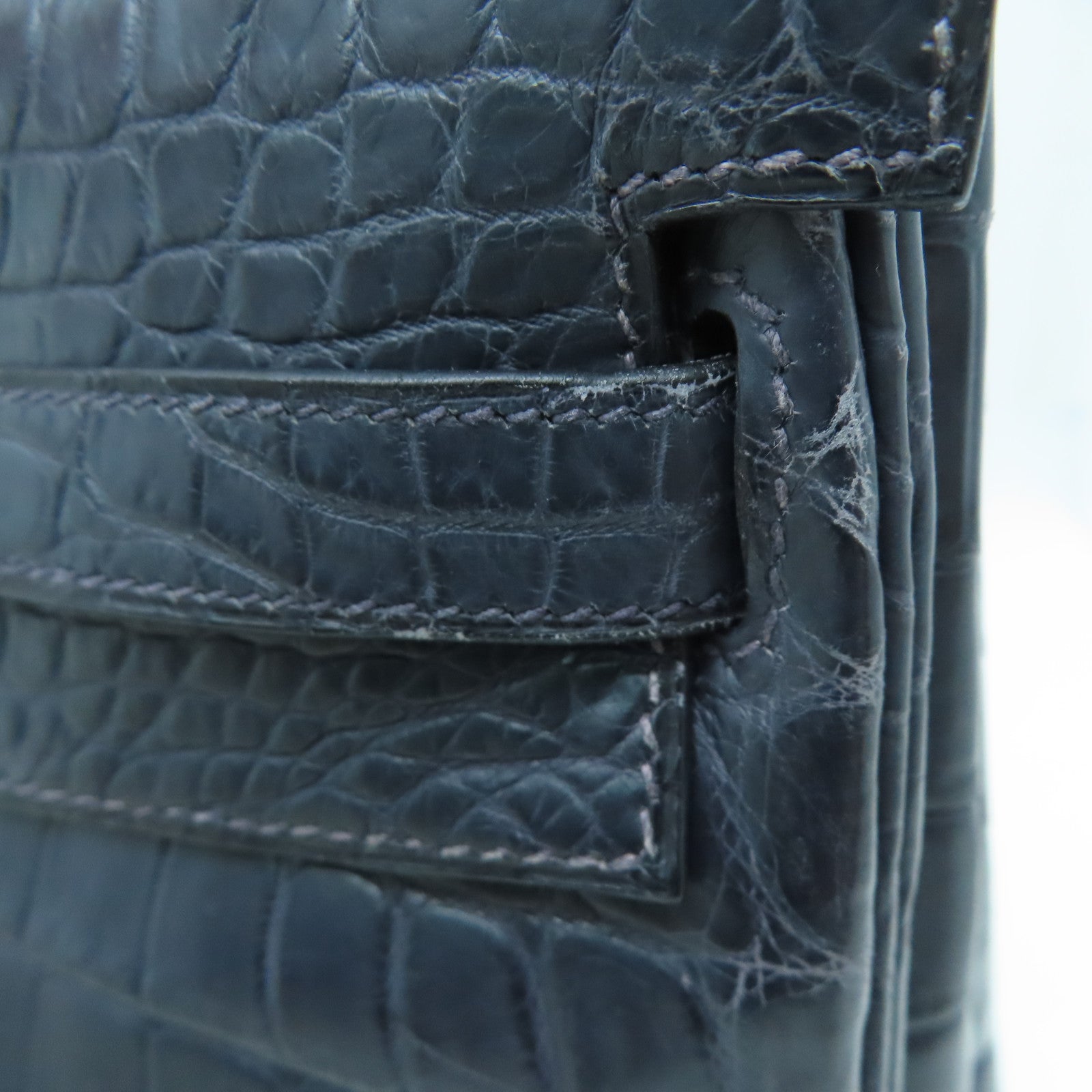 HERMES 【激減優惠】鱷魚皮革Kelly 35銀扣手挽袋Blue Abysse深淵藍色