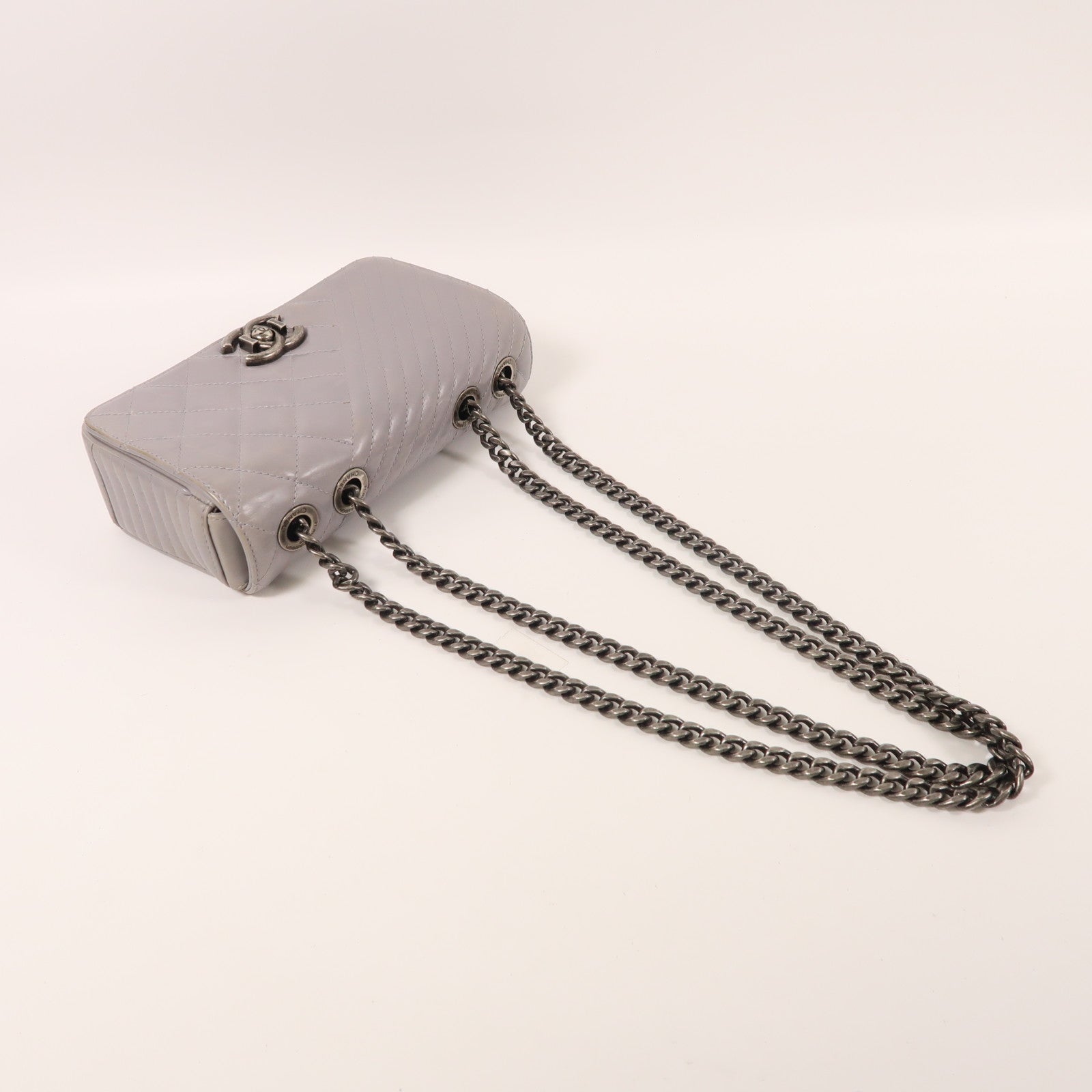 CHANEL 牛皮皮革Chain Shoulder銀扣鏈帶肩背袋