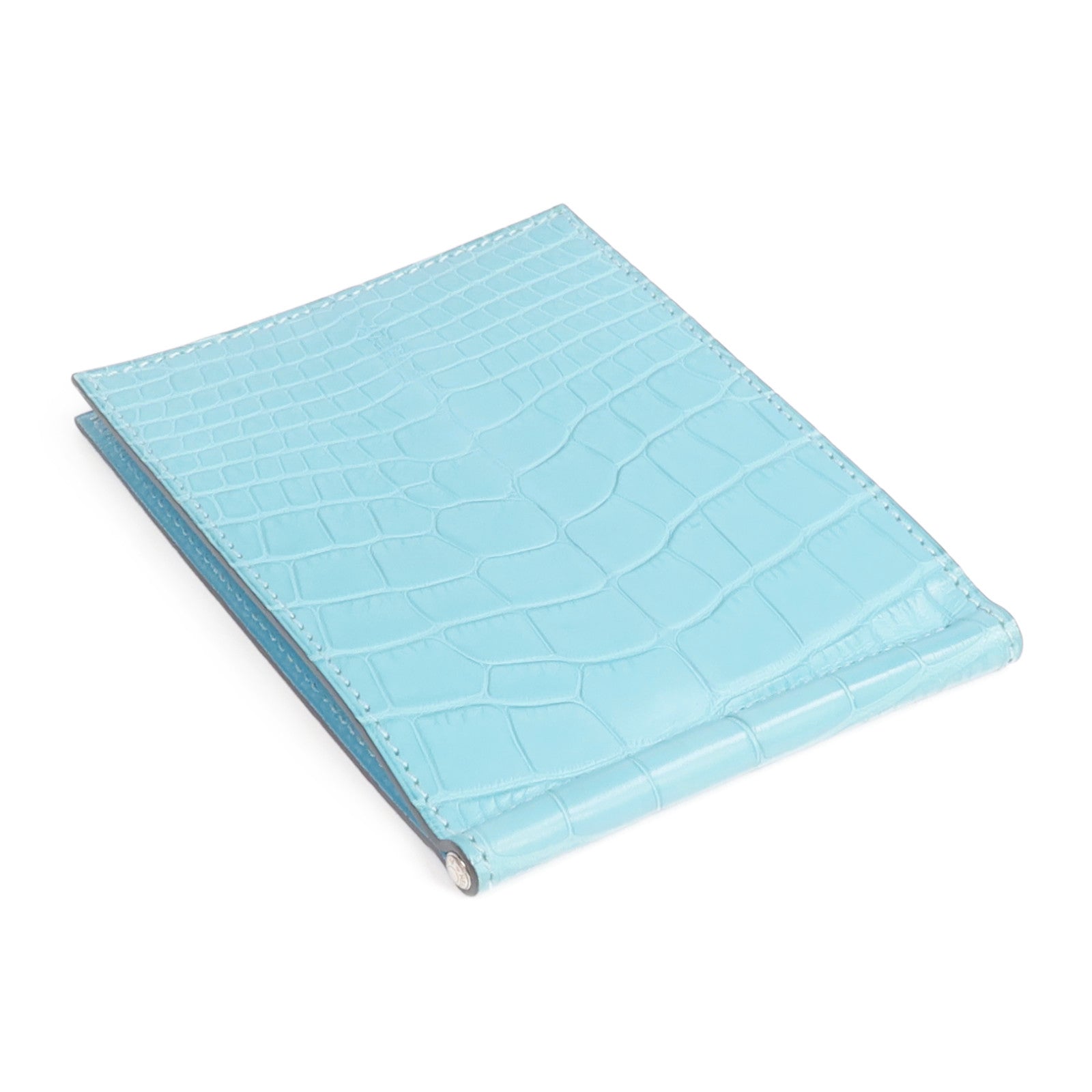 HERMES Alligator皮革Copernic Compact Wallet銀扣卡片套Bleu Atoll