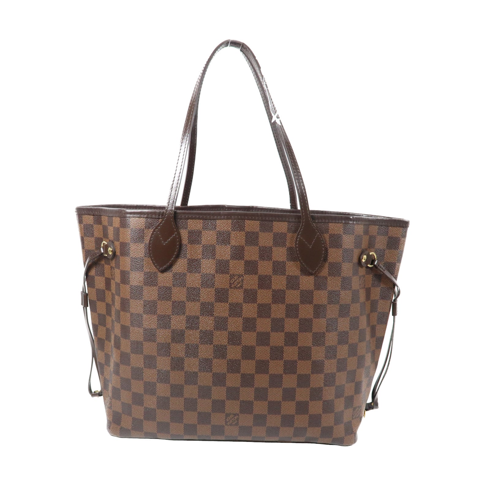 LOUIS VUITTON Damier Ebene Neverfull MM金扣手挽袋啡色