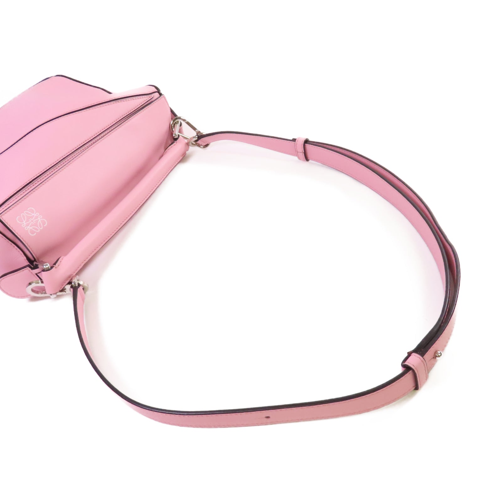 LOEWE 牛皮皮革Small Puzzle 2Way Shoulder Bag銀扣手挽肩背兩用袋粉紅色