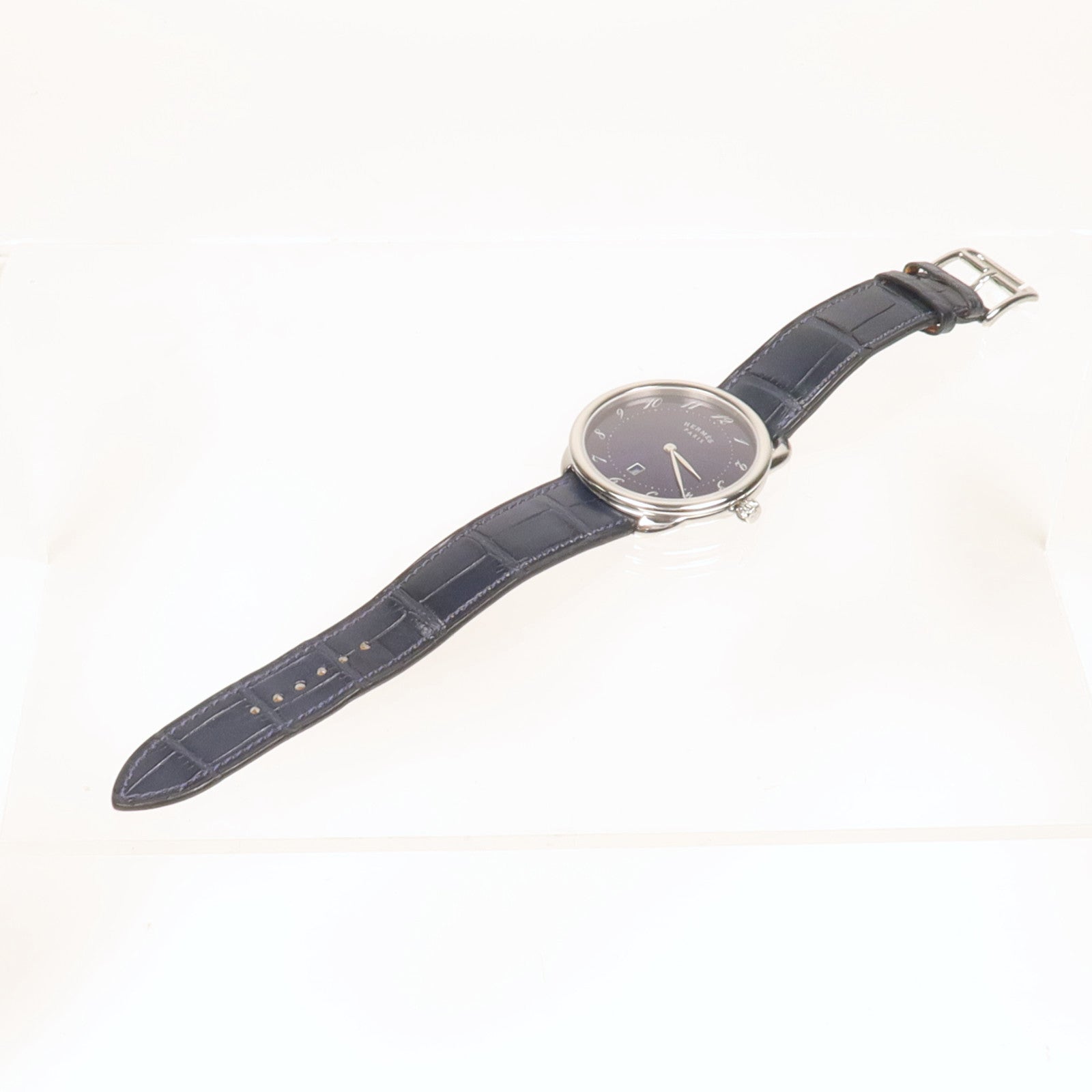 HERMES Arceau watch不鏽鋼手錶石英機芯藍色