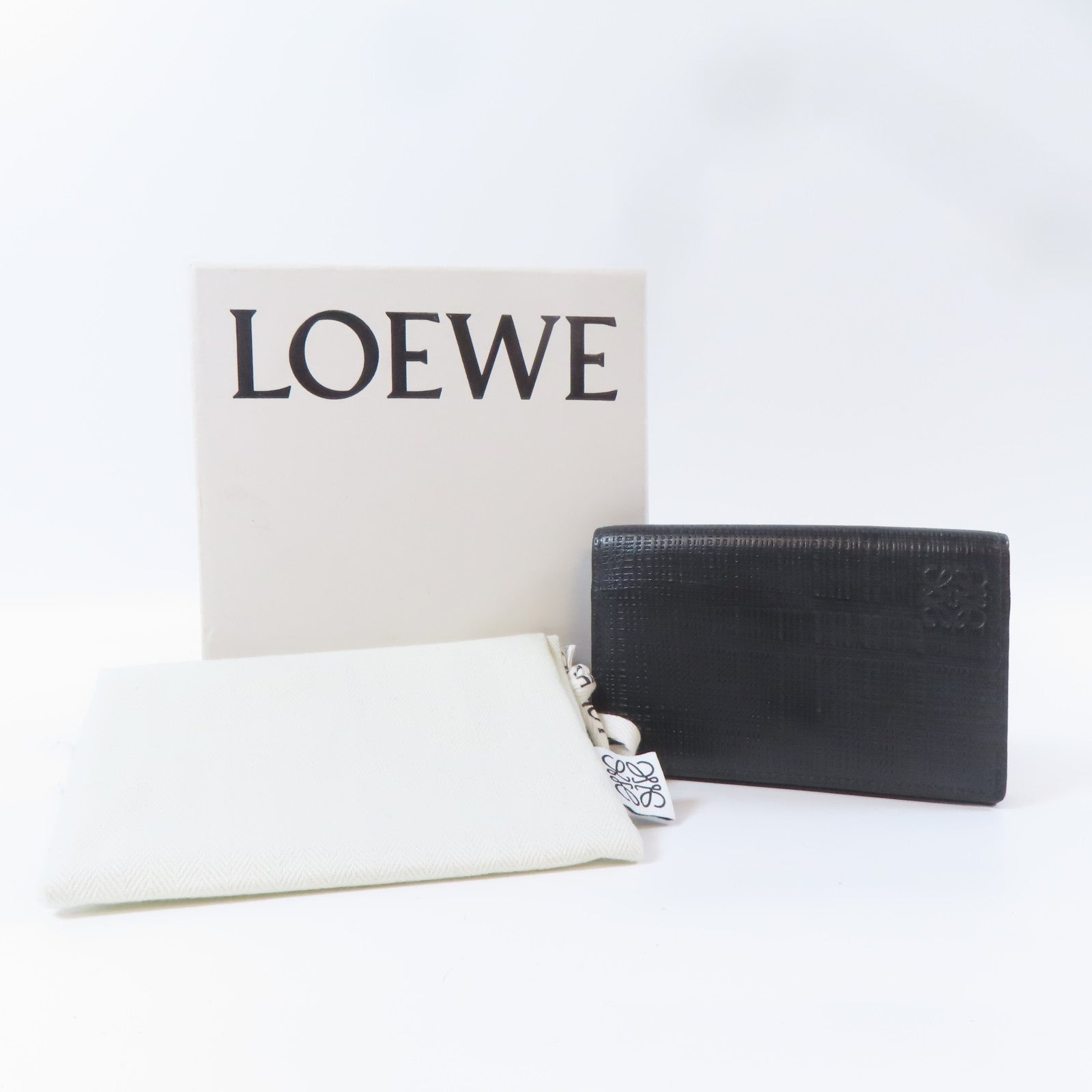 LOEWE 皮革Card Case銀扣卡片套黑色