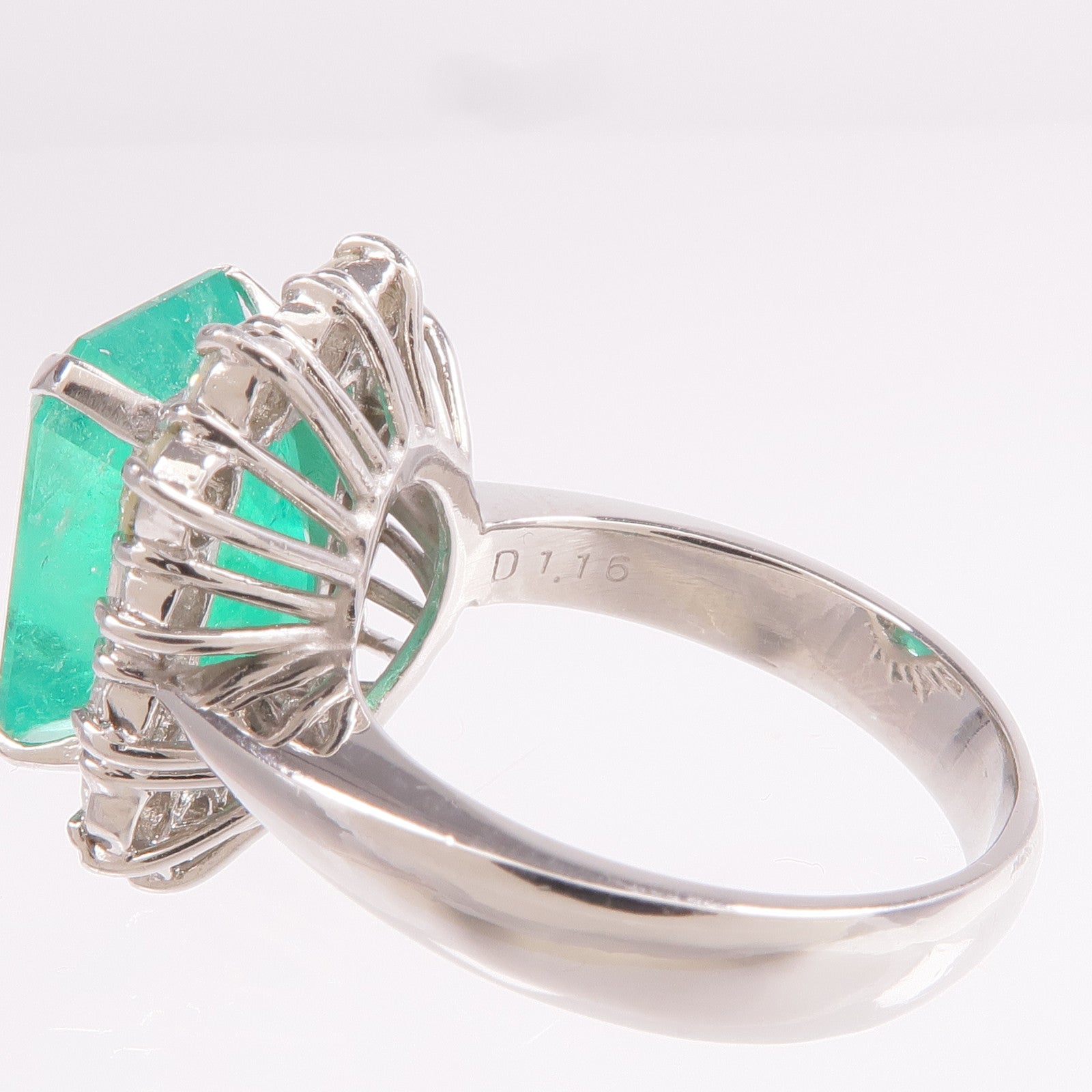 JEWELRY PT900鉑金Emerald Diamond Ring綠寶石/鑽石戒指US#7