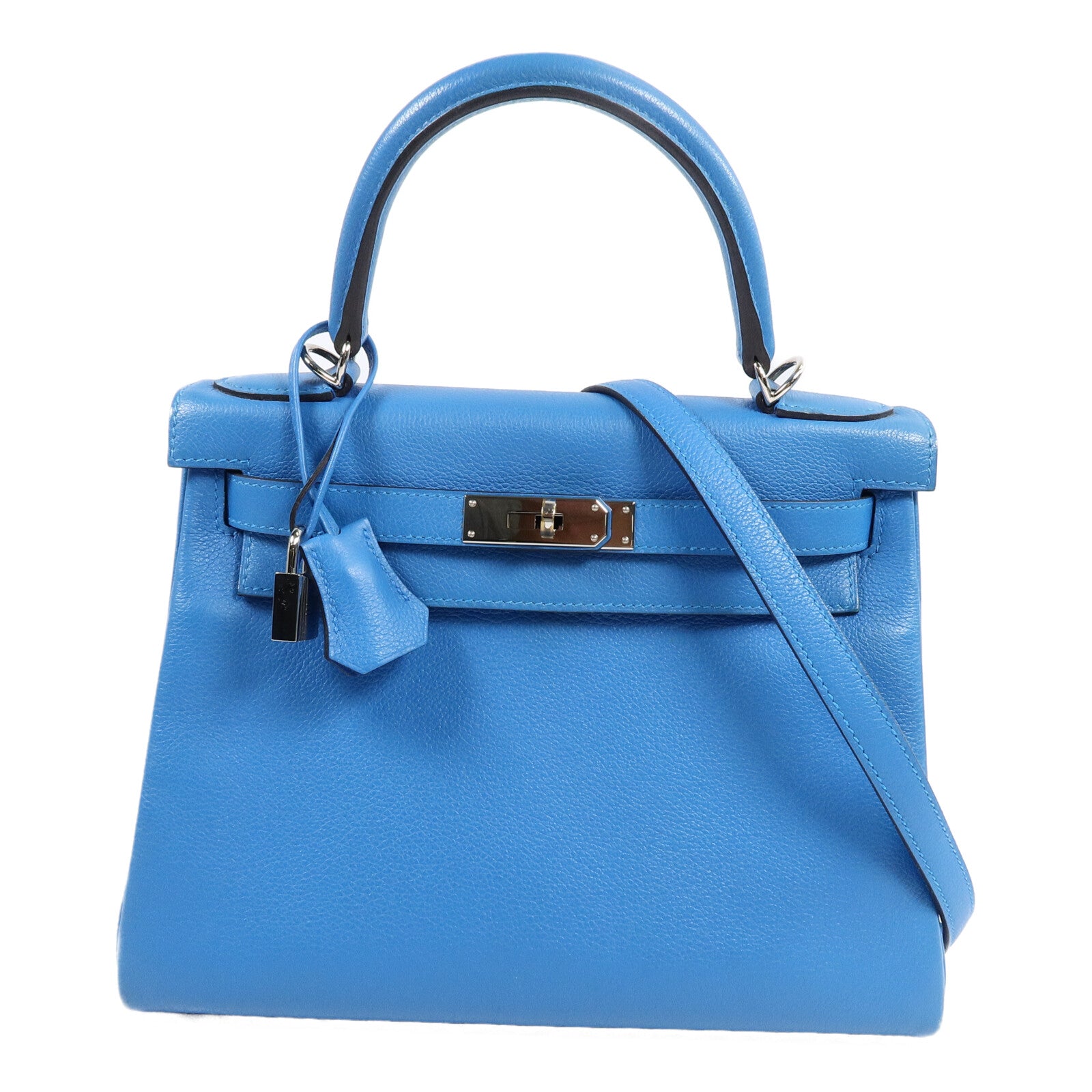 HERMES Clemence皮革Kelly 28手挽肩背兩用袋Bleu Frida