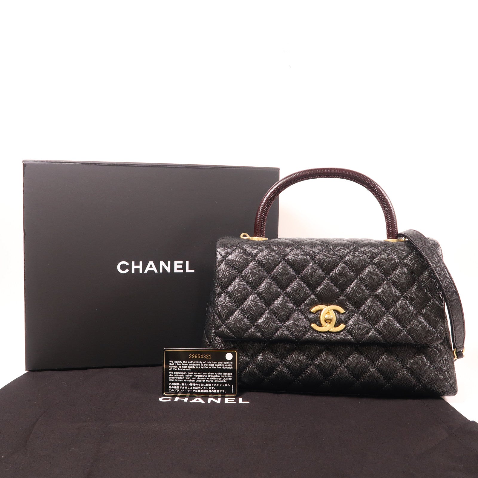 CHANEL 牛皮皮革/蜥蝪皮革Coco Handle Medium金扣手挽肩背兩用袋