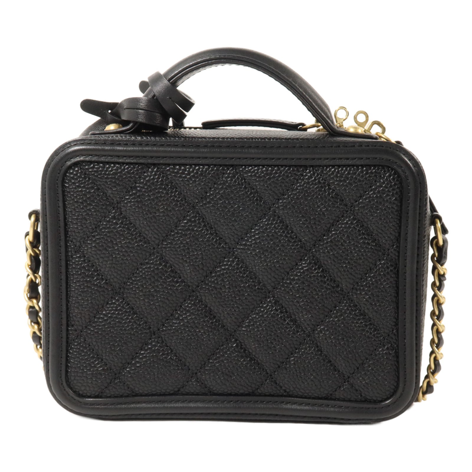 CHANEL 牛皮皮革CC Filigree Vanity Case鏈帶手挽肩背兩用袋