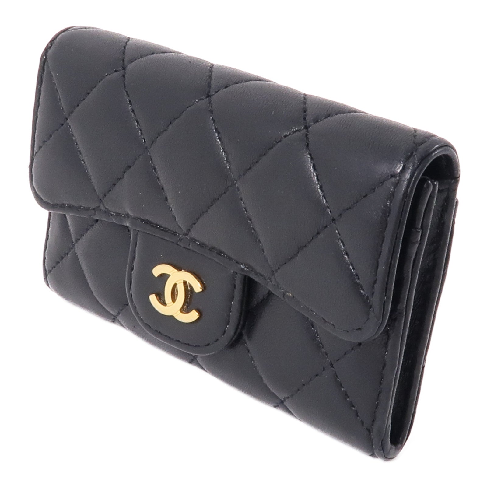 CHANEL 羊皮皮革Card Case金扣卡片套黑色