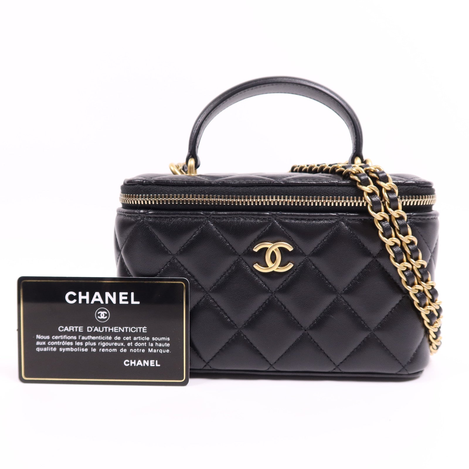 CHANEL 羊皮皮革Vanity Case金扣鏈帶肩背袋
