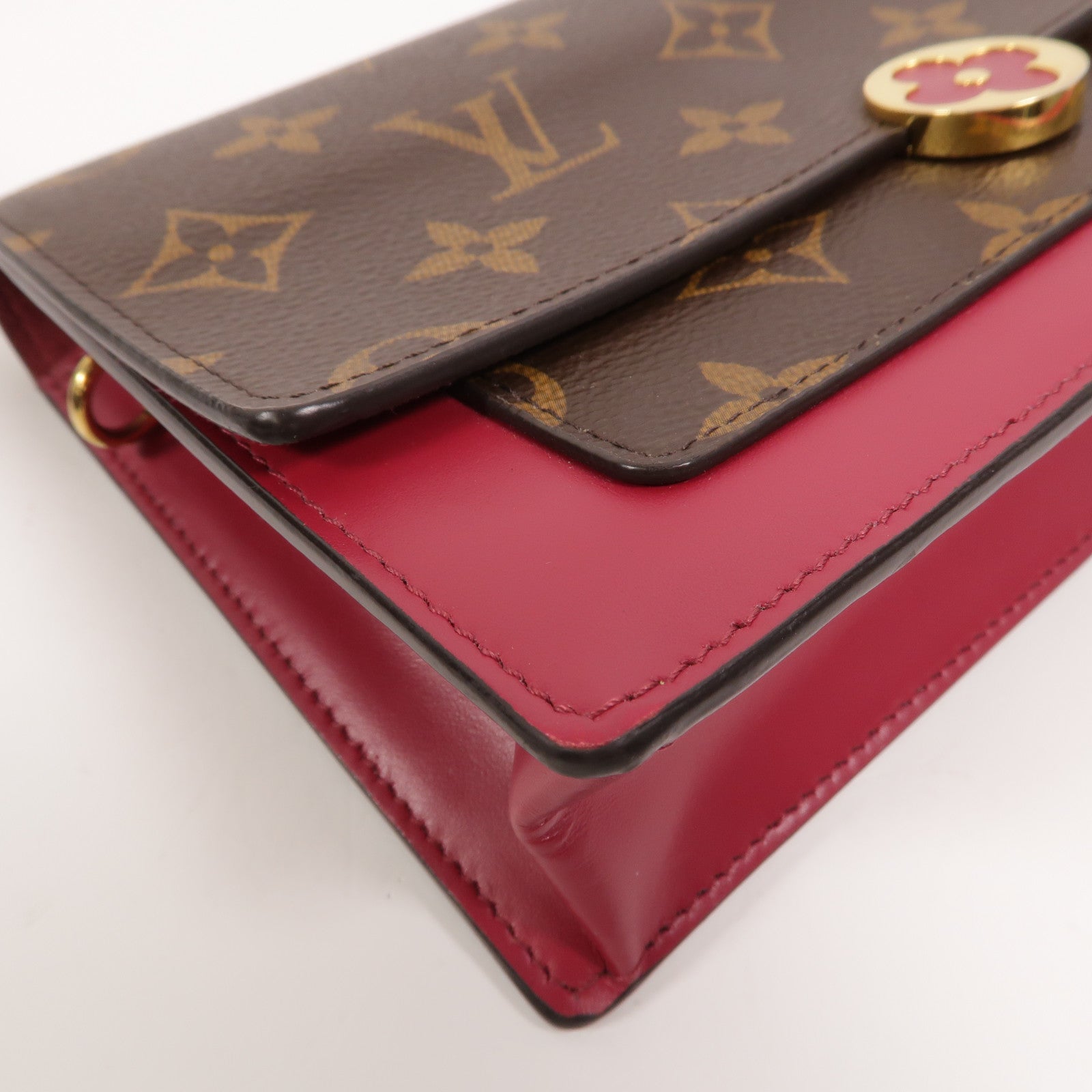 LOUIS VUITTON Monogram Portefeuille Flore金扣鏈帶肩背袋