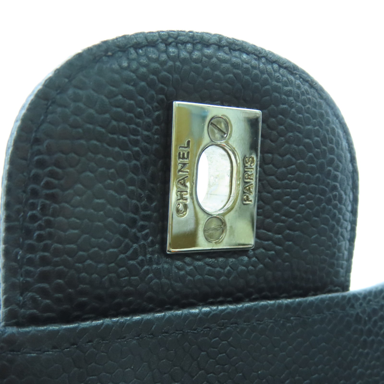 CHANEL Caviar Leather Maxi Silver Buckle Handle Shoulder Bag Black