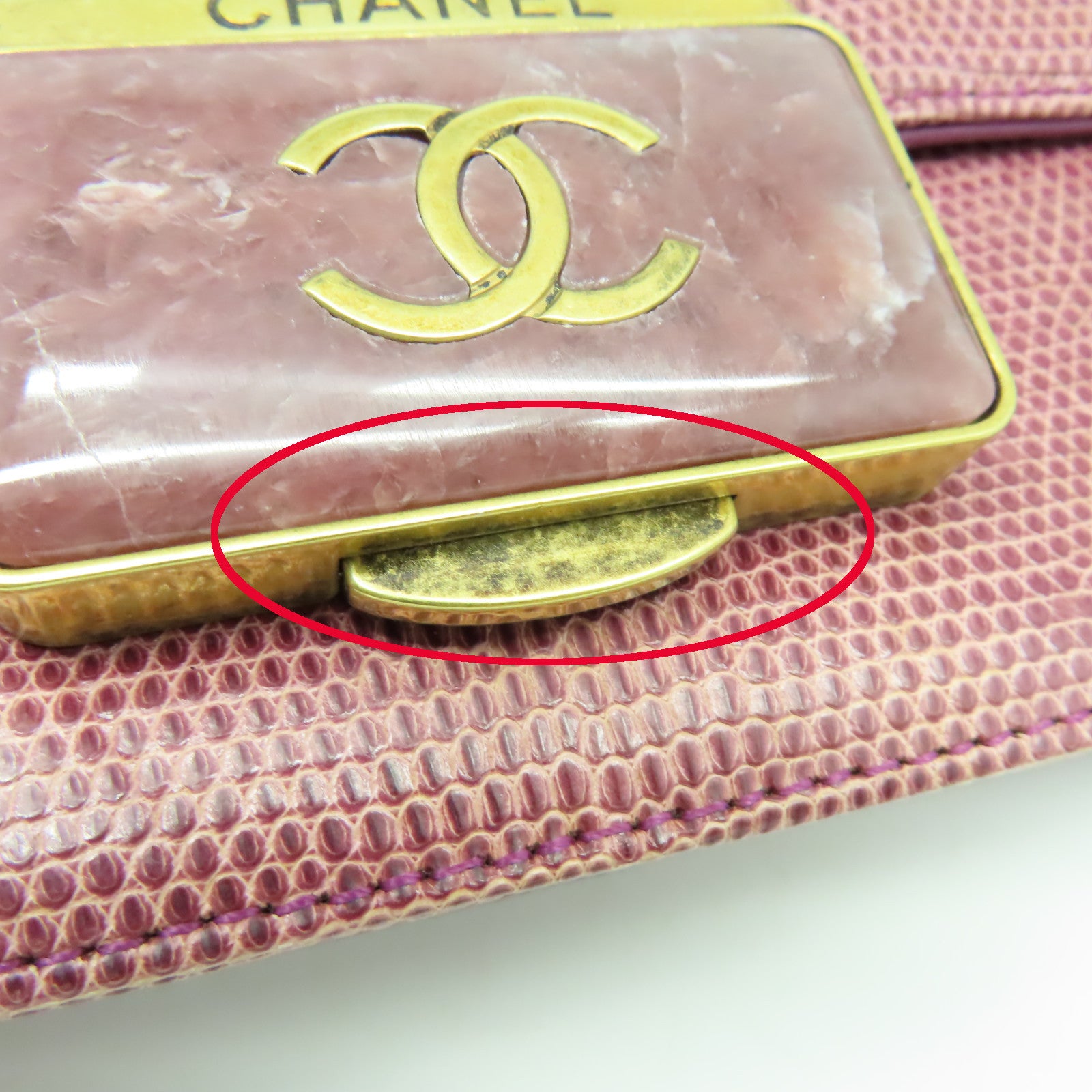 CHANEL 蜥蝪皮革Chain Shoulder金扣鏈帶肩背袋紫色