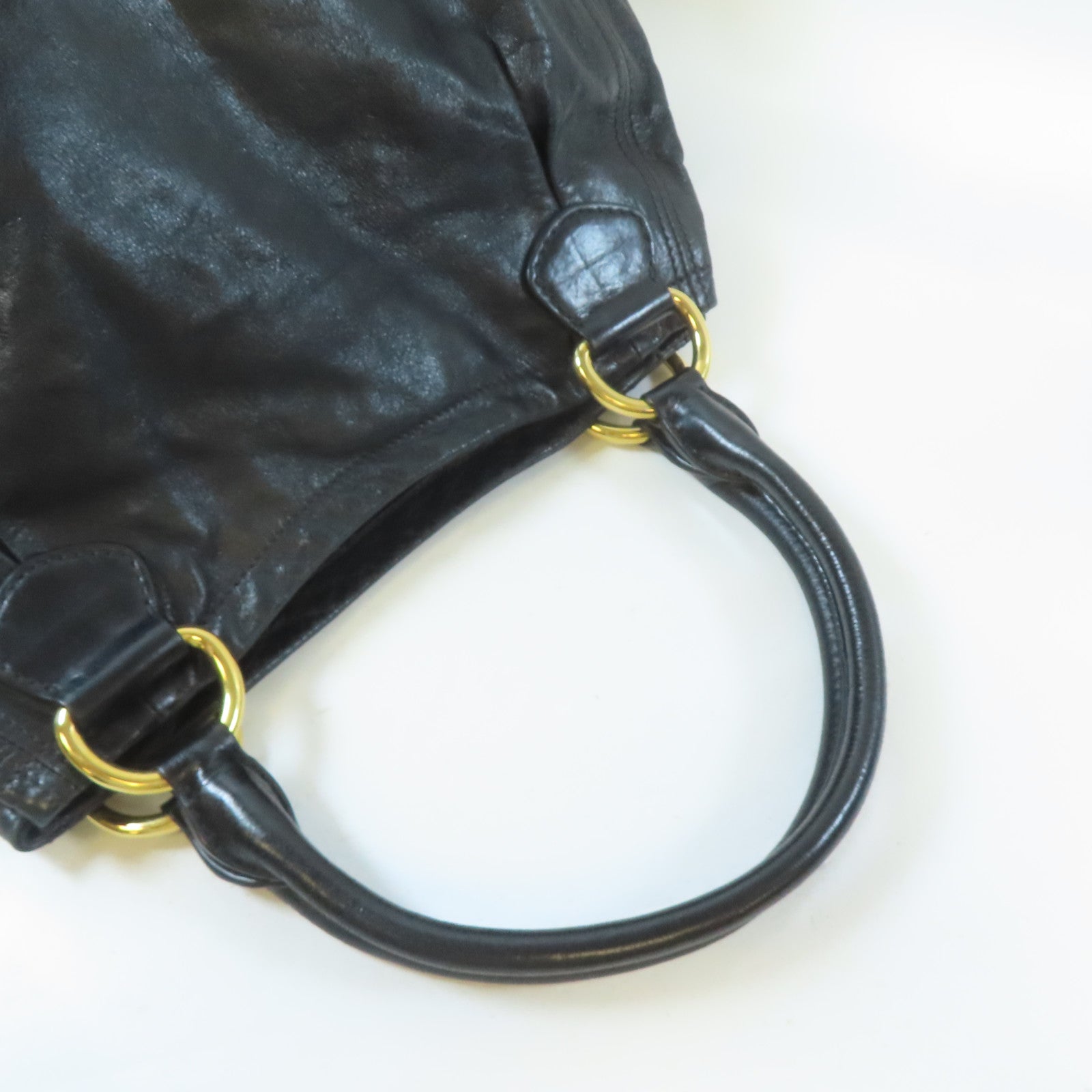 Miu Miu 牛皮皮革Tote Bag金扣手挽袋黑色