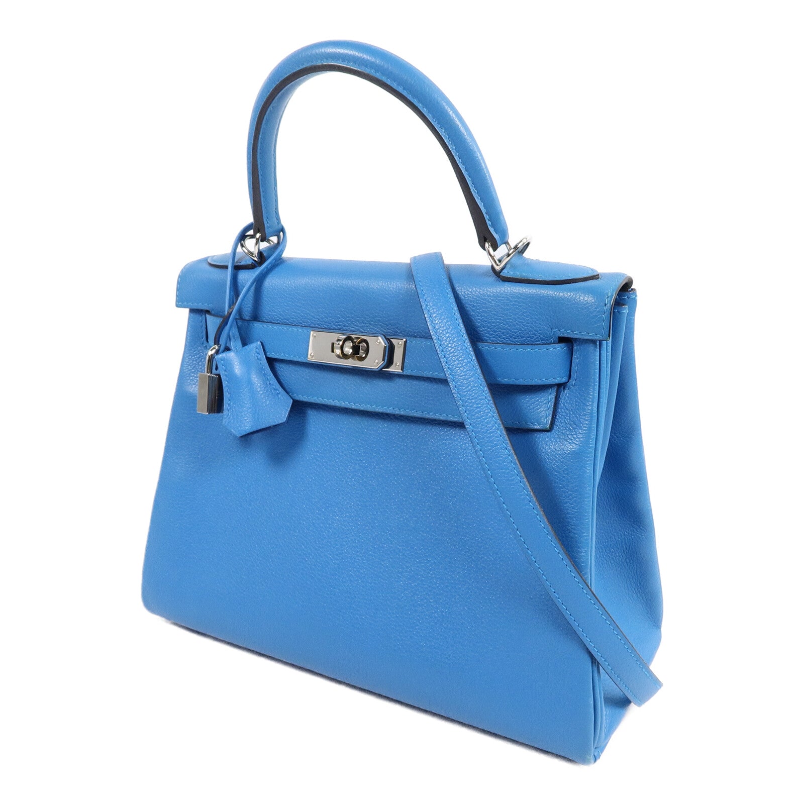 HERMES Clemence皮革Kelly 28手挽肩背兩用袋Bleu Frida