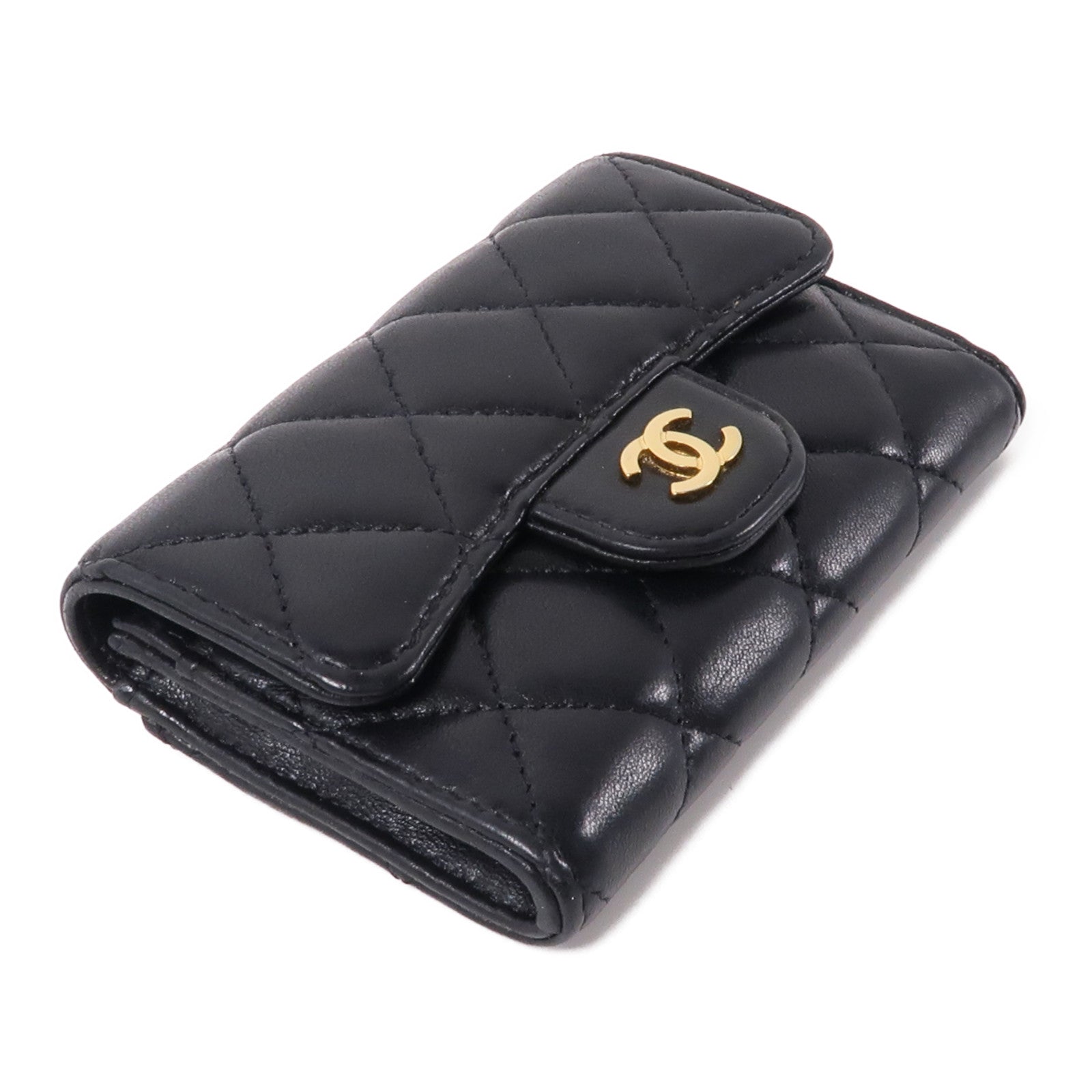 CHANEL 羊皮皮革Card Case金扣卡片套黑色