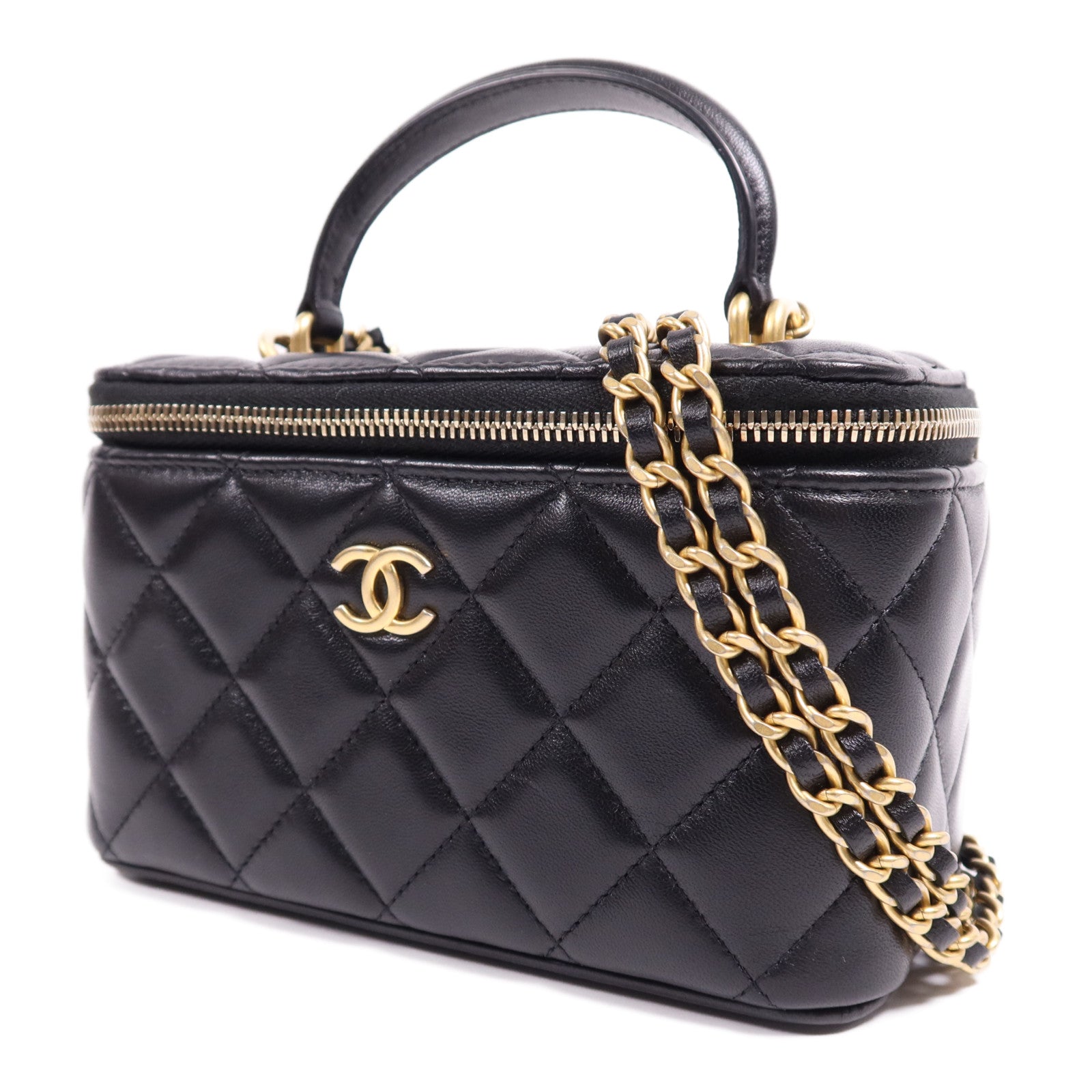 CHANEL 羊皮皮革Vanity Case金扣鏈帶肩背袋