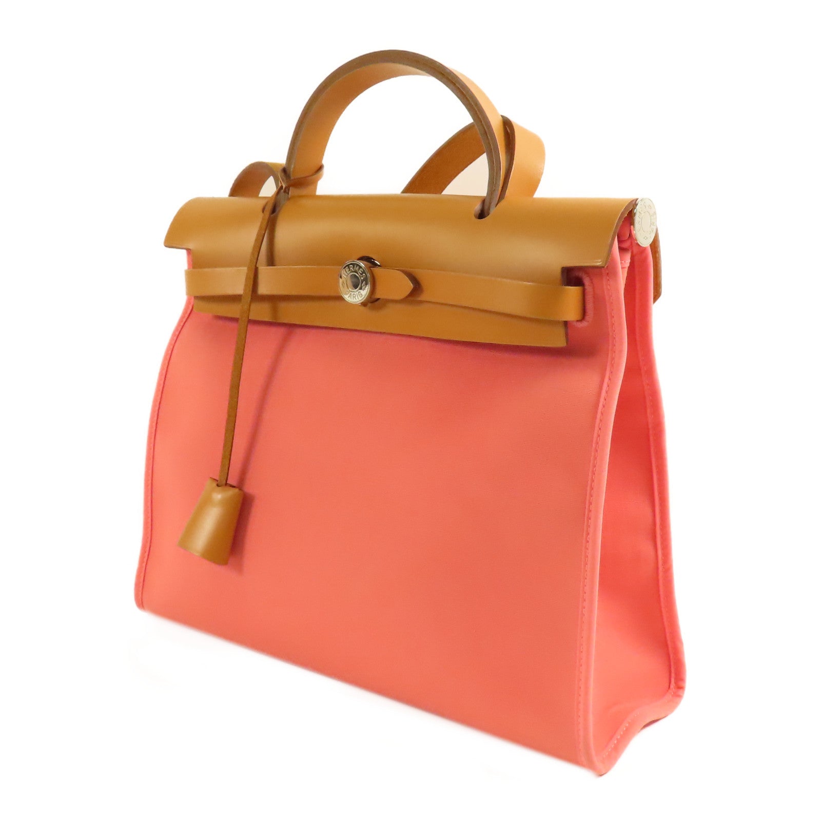 HERMES 帆布Herbag PM銀扣手挽肩背兩用袋Rose Azalee
