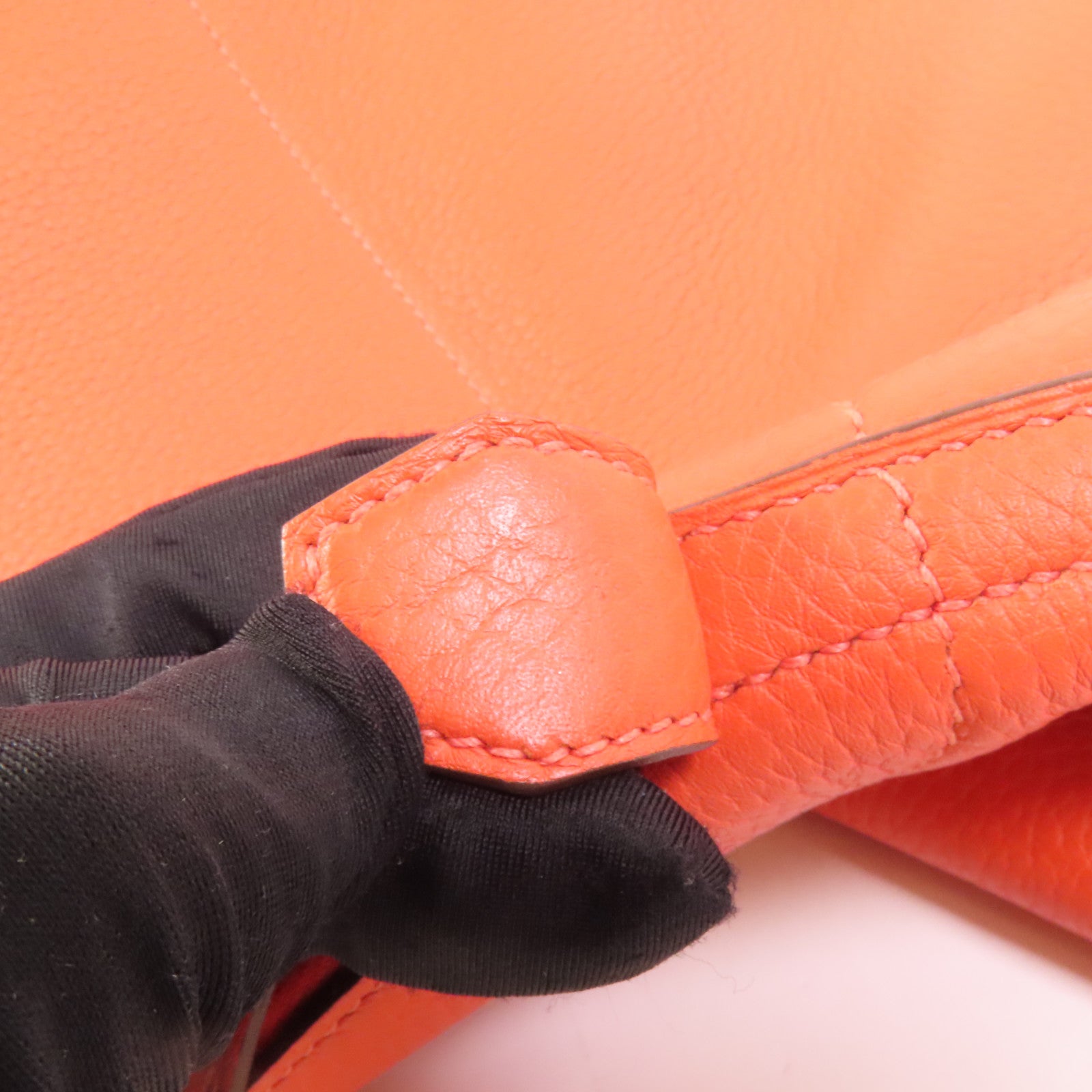HERMES Clemence皮革Bolide 35銀扣手挽肩背兩用袋Orange Poppy