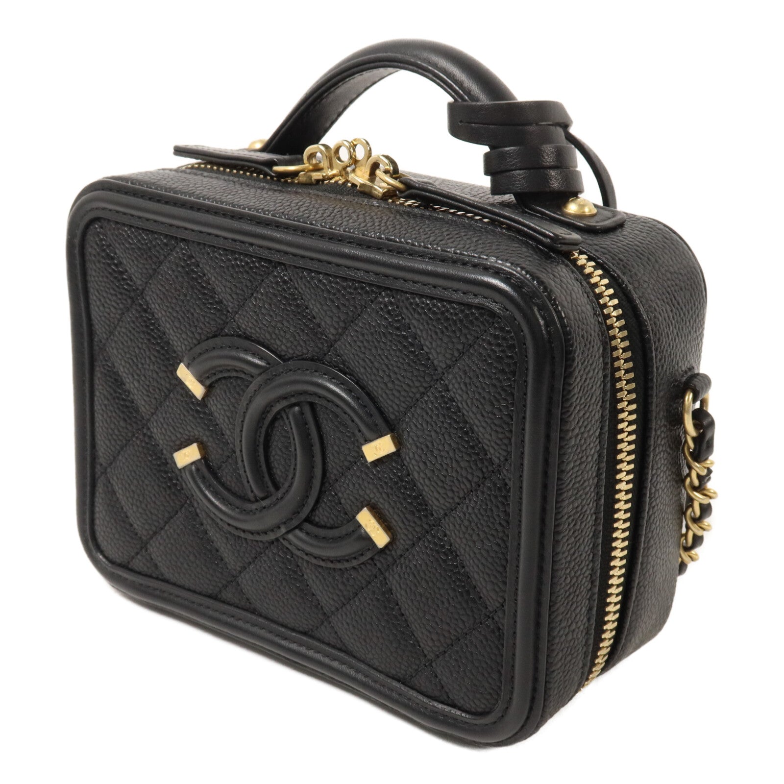 CHANEL 牛皮皮革CC Filigree Vanity Case鏈帶手挽肩背兩用袋