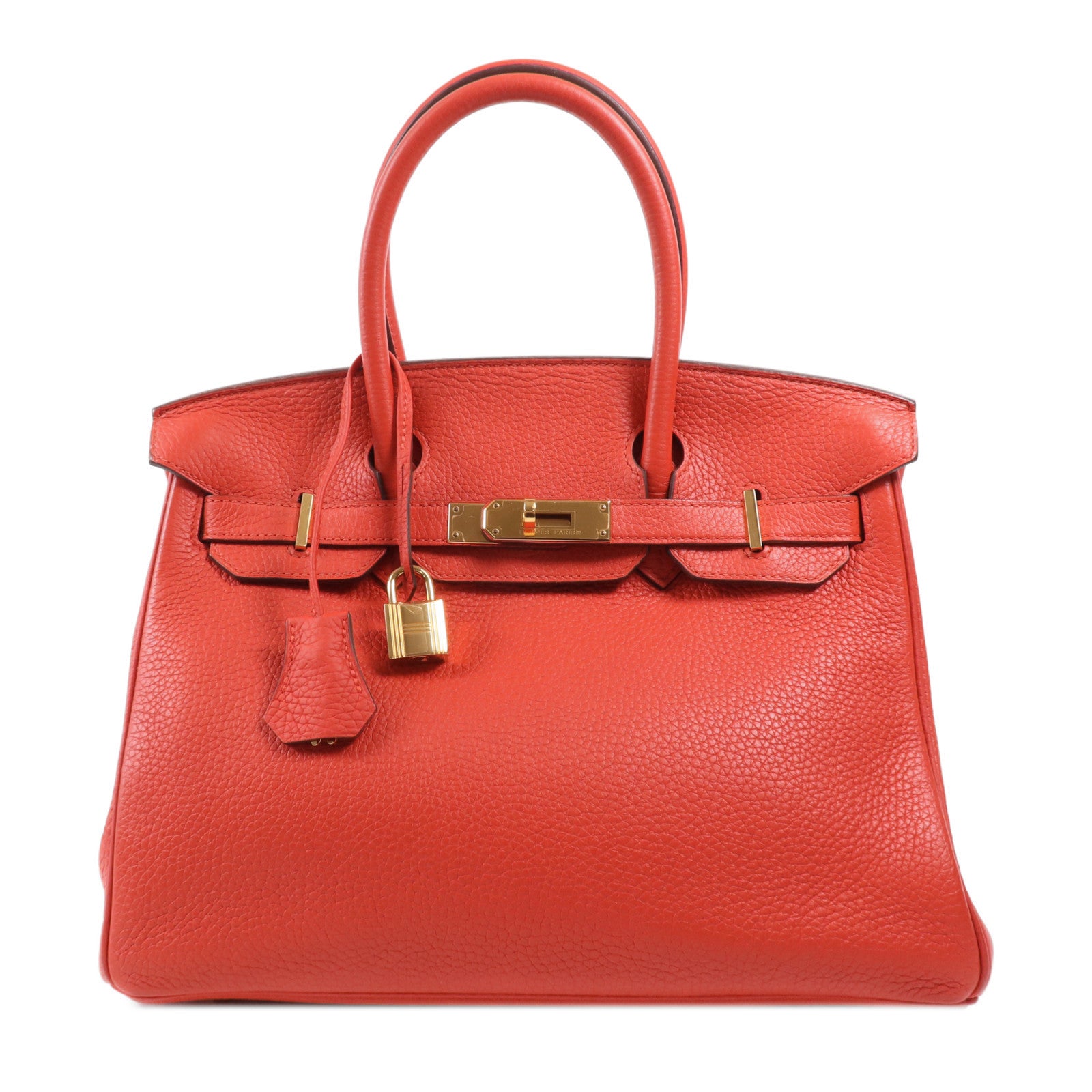 HERMES Clemence皮革Birkin 30金扣手挽袋Rouge Tomate