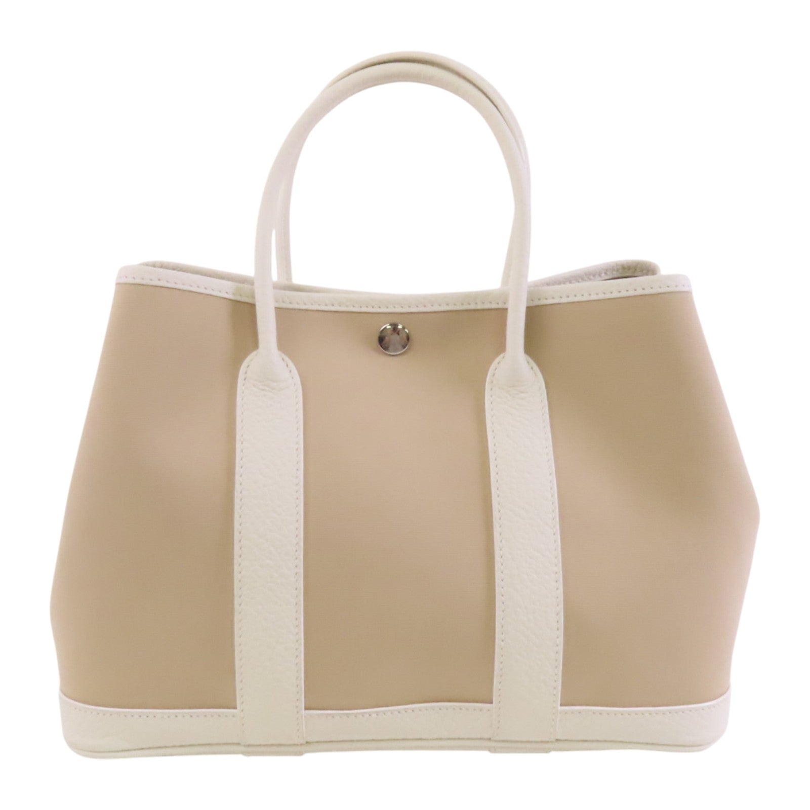 HERMES Negonda皮革/Canvas Garden Party TPM銀扣手挽袋