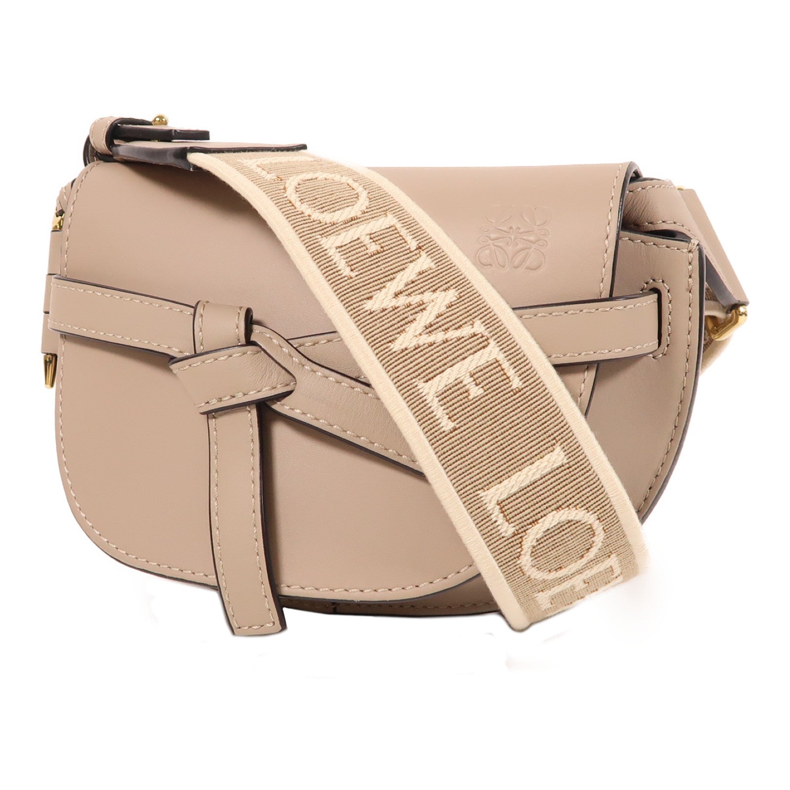 LOEWE 牛皮皮革Mini Gate金扣肩背袋灰色