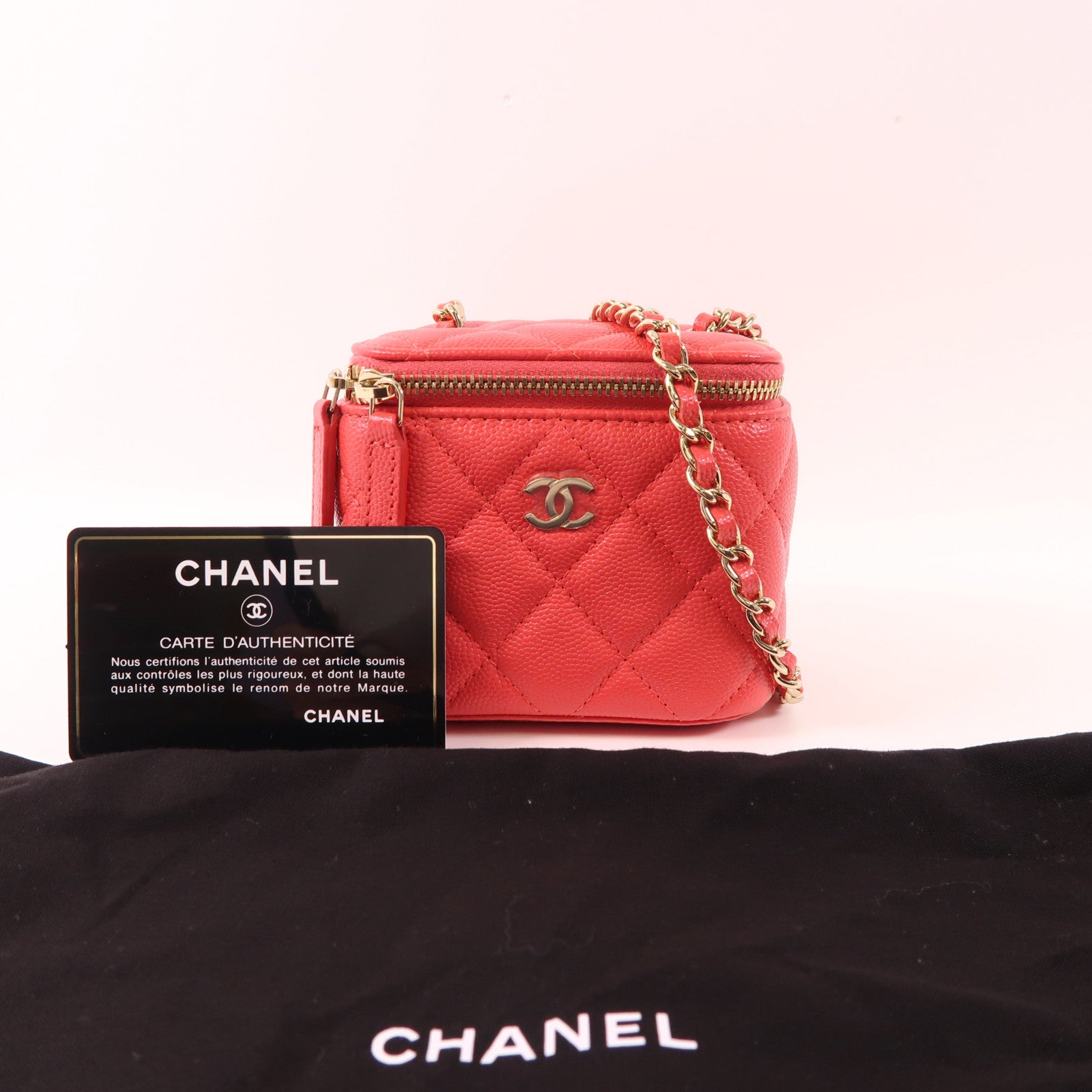 CHANEL 【激減優惠】牛皮皮革Vanity Case金扣鏈帶肩背袋