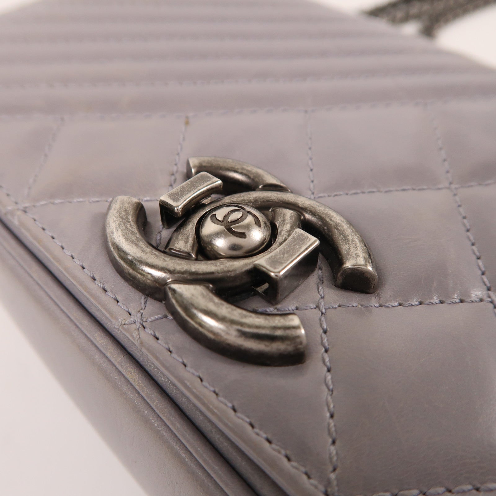 CHANEL 牛皮皮革Chain Shoulder銀扣鏈帶肩背袋