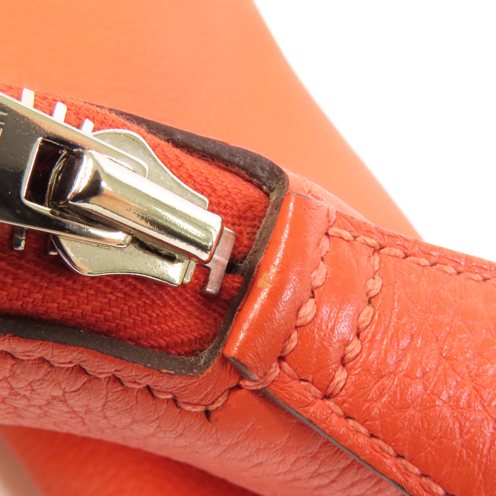 HERMES Clemence皮革Bolide 35銀扣手挽肩背兩用袋Orange Poppy