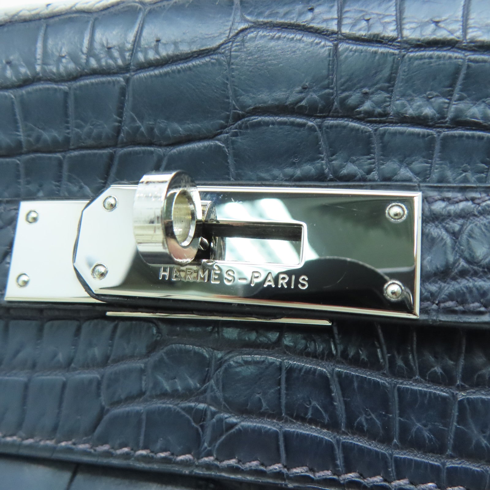 HERMES 【激減優惠】鱷魚皮革Kelly 35銀扣手挽袋Blue Abysse深淵藍色