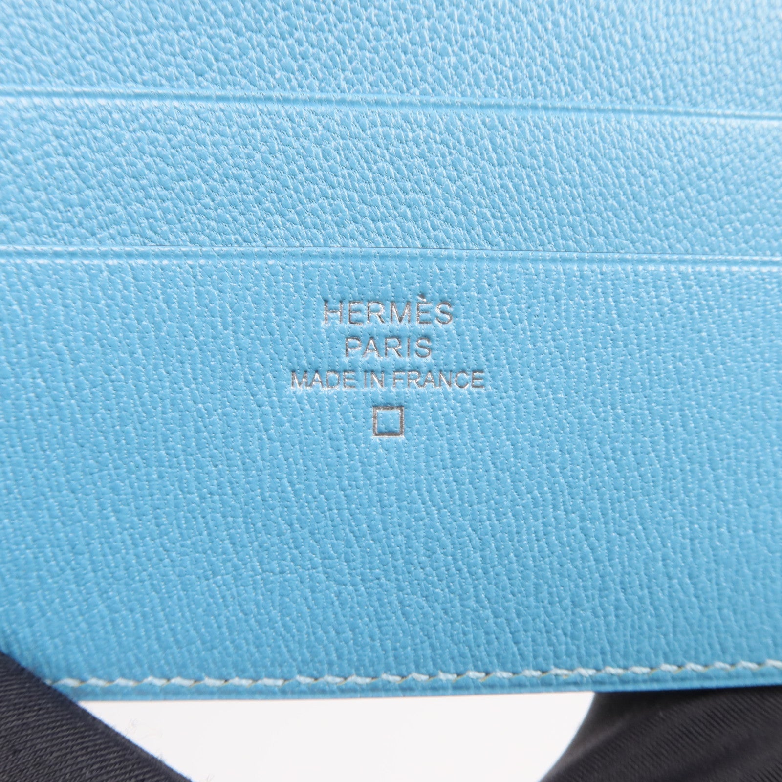 HERMES Alligator皮革Copernic Compact Wallet銀扣卡片套Bleu Atoll