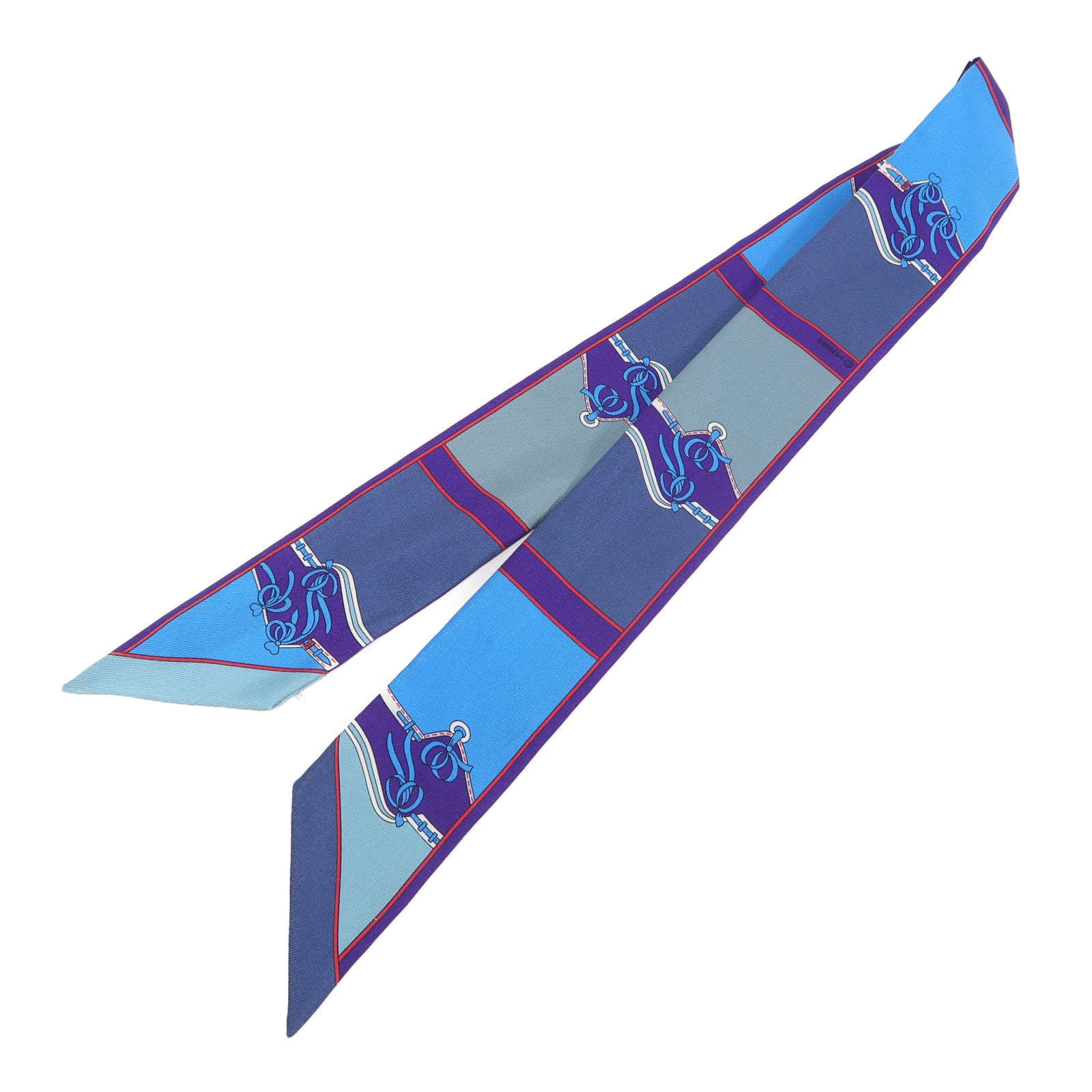 HERMES 絲質Twilly絲巾藍色/紫色