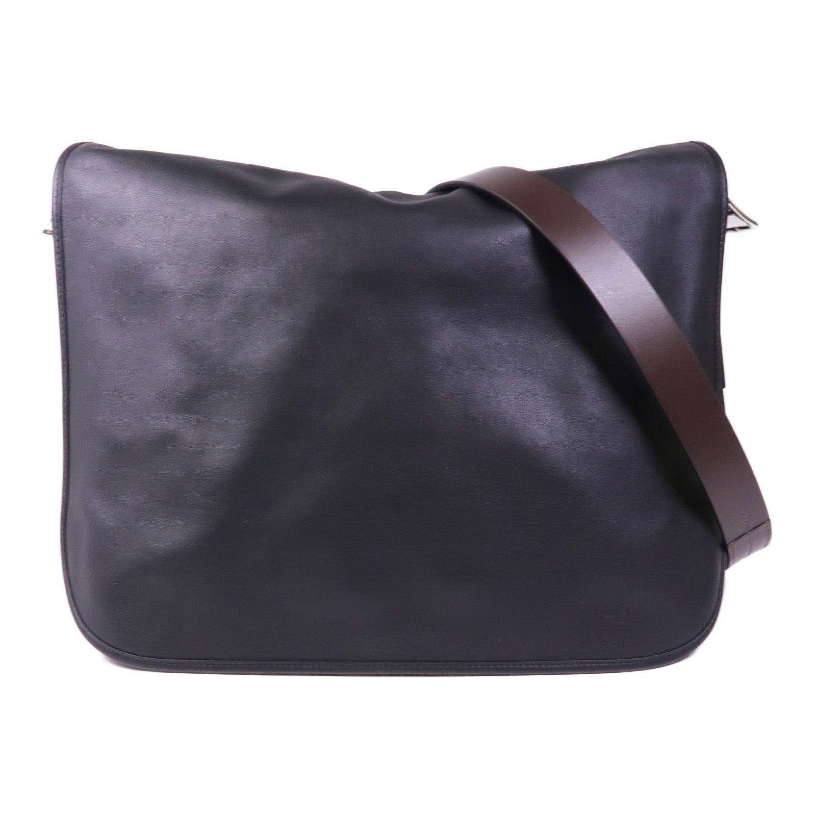 HERMES Swift皮革Barda銀扣肩背袋/斜挎包Noir