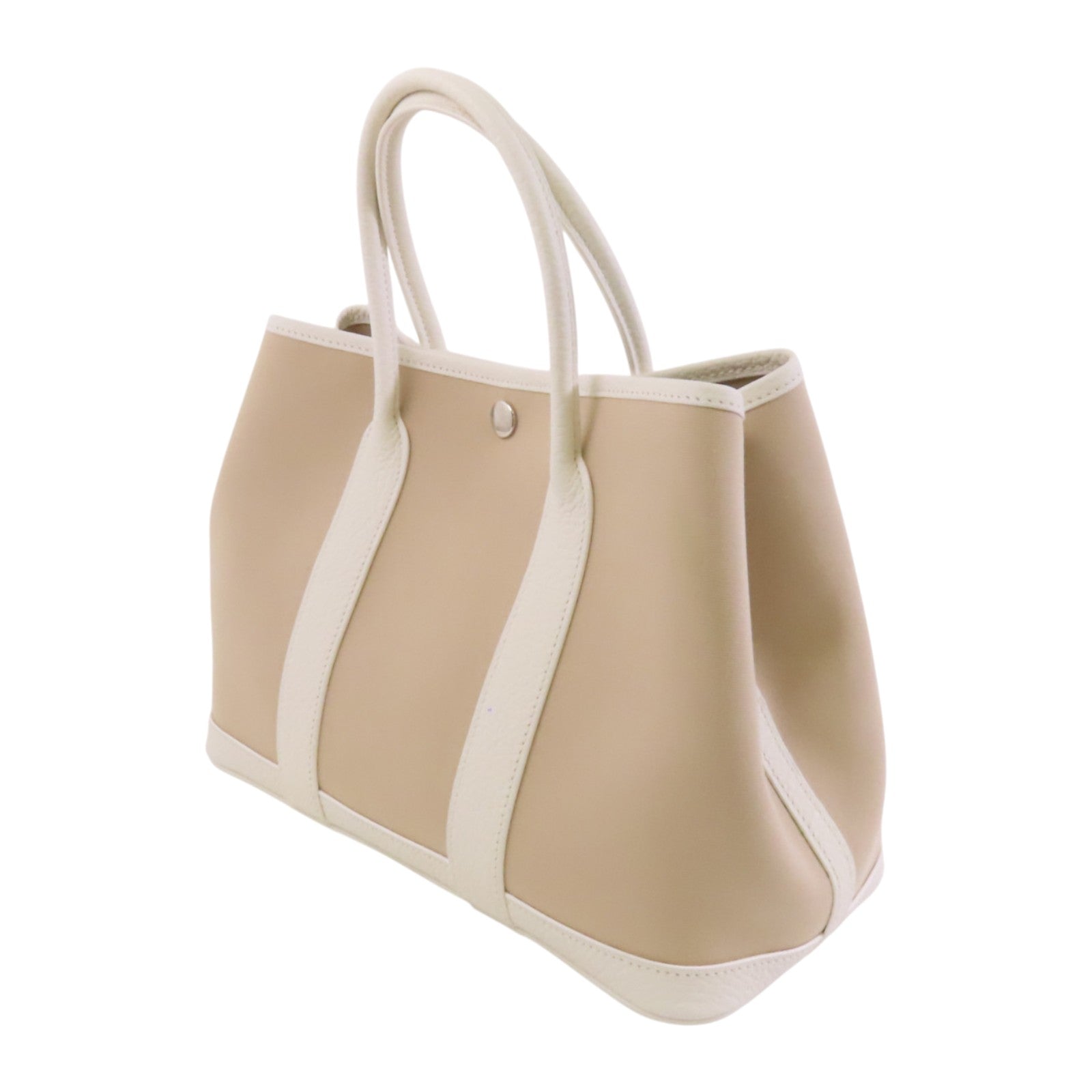 HERMES Negonda皮革/Canvas Garden Party TPM銀扣手挽袋