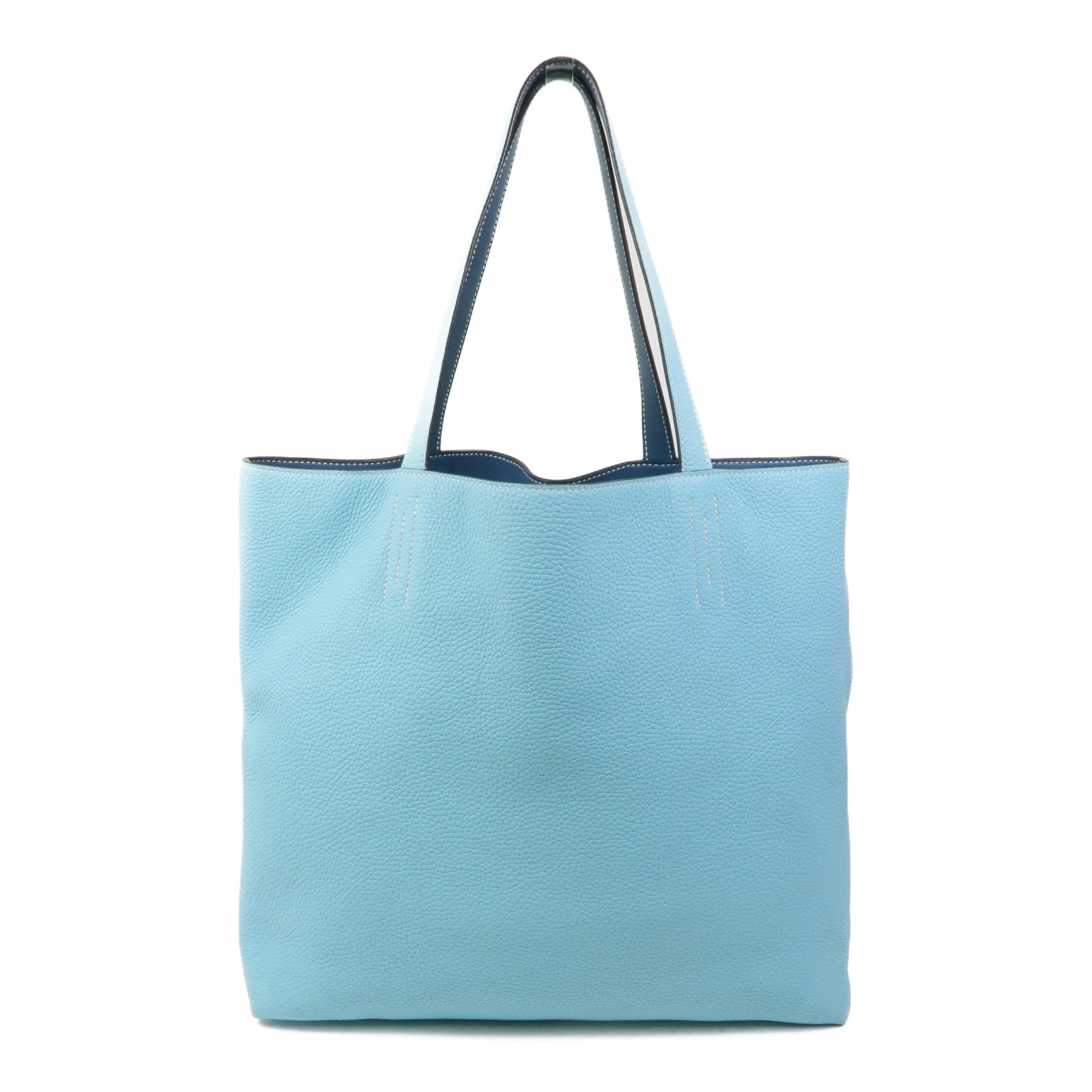 HERMES Clemence皮革Double Sens 35手挽袋Bleu Atoll/Blue Jean
